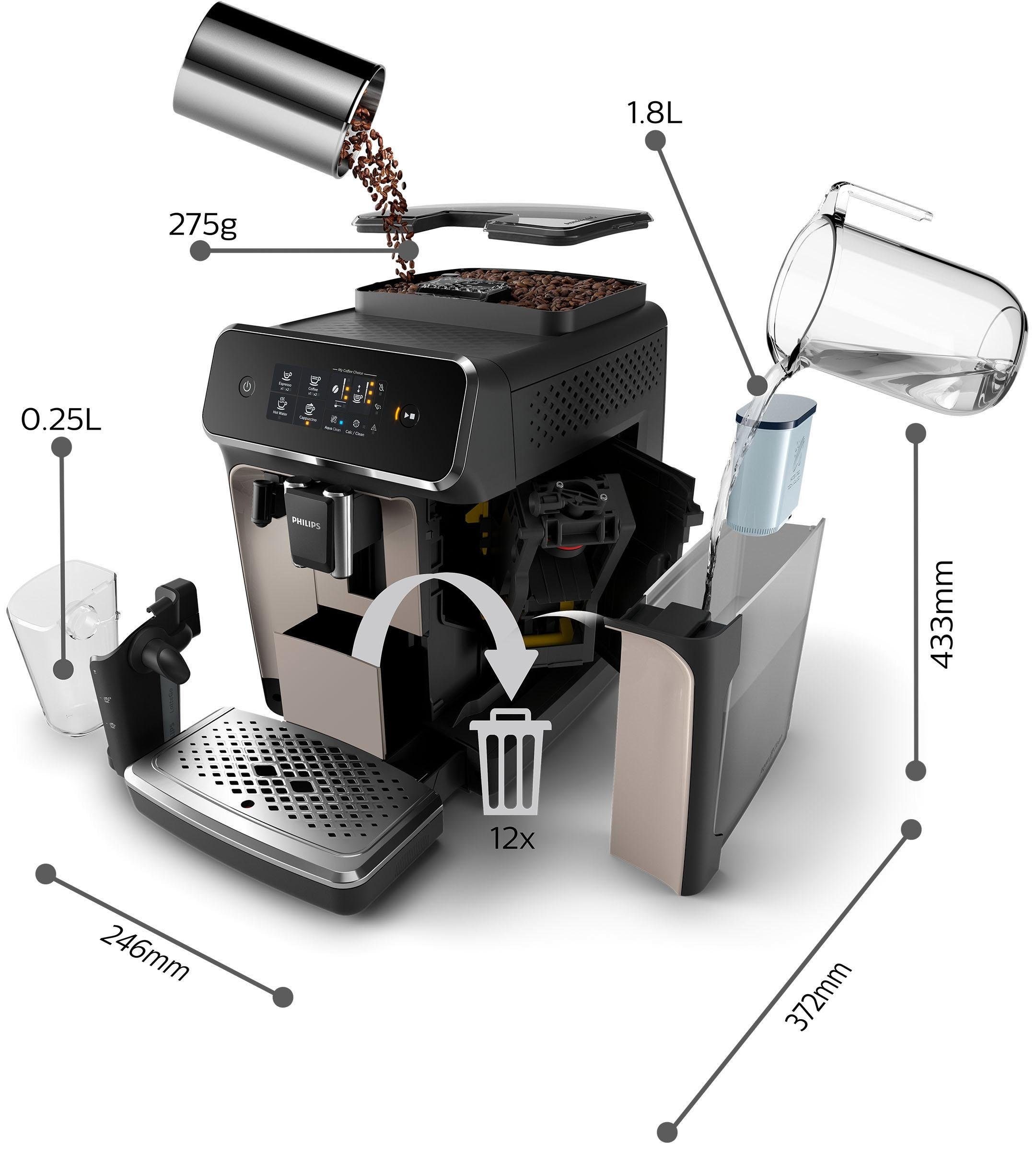 Philips Kaffeevollautomat »2200 Serie EP2236/40 LatteGo«, für 3 Kaffeespezialitäten und anpassbarer Stärke, matt-schwarz