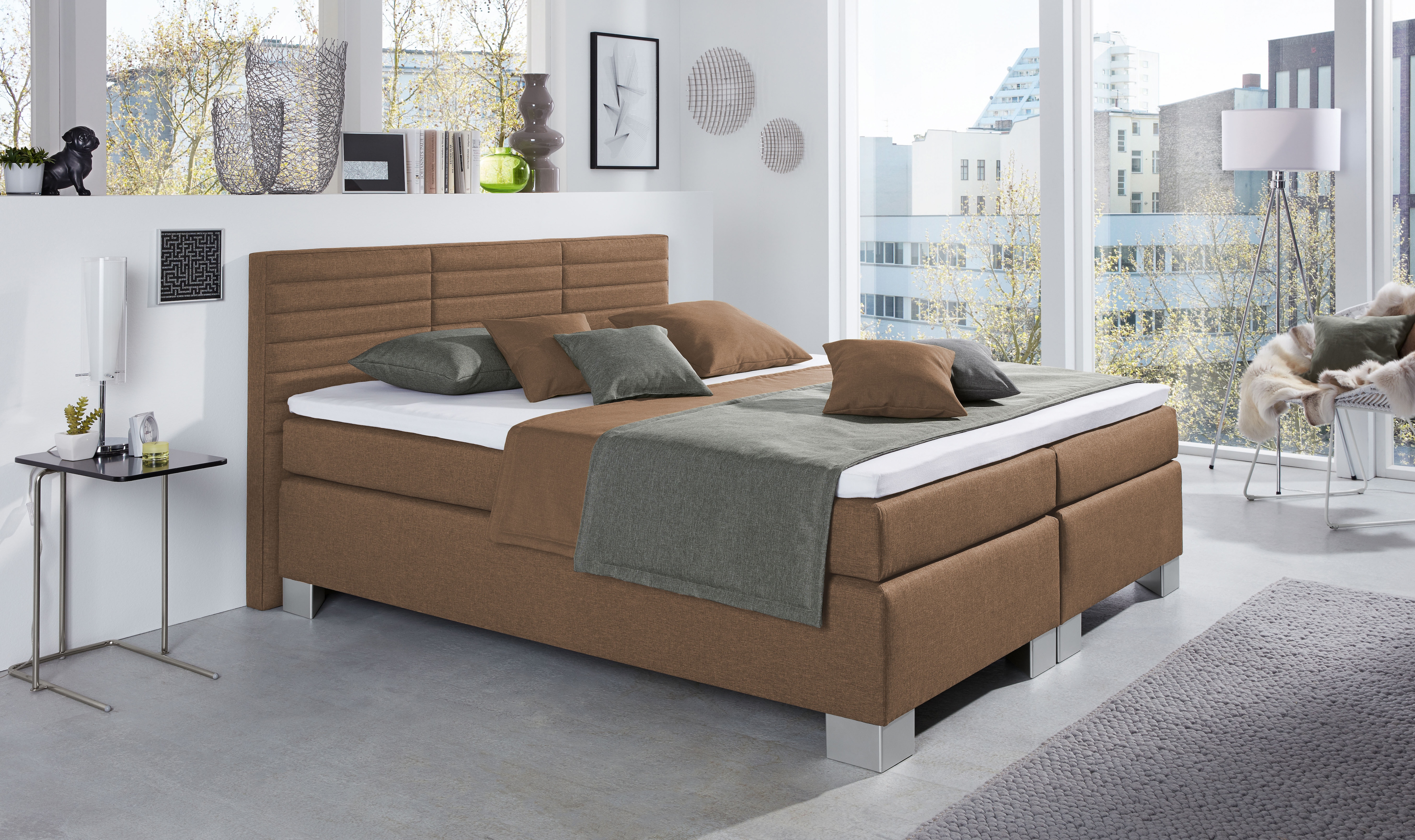 hapo Boxspringbett "ATLANTA mit hohem Kopfteil" Topper separat erhältlich, erhältlich in verschiedenen Breiten, Farben & Matratzenarten