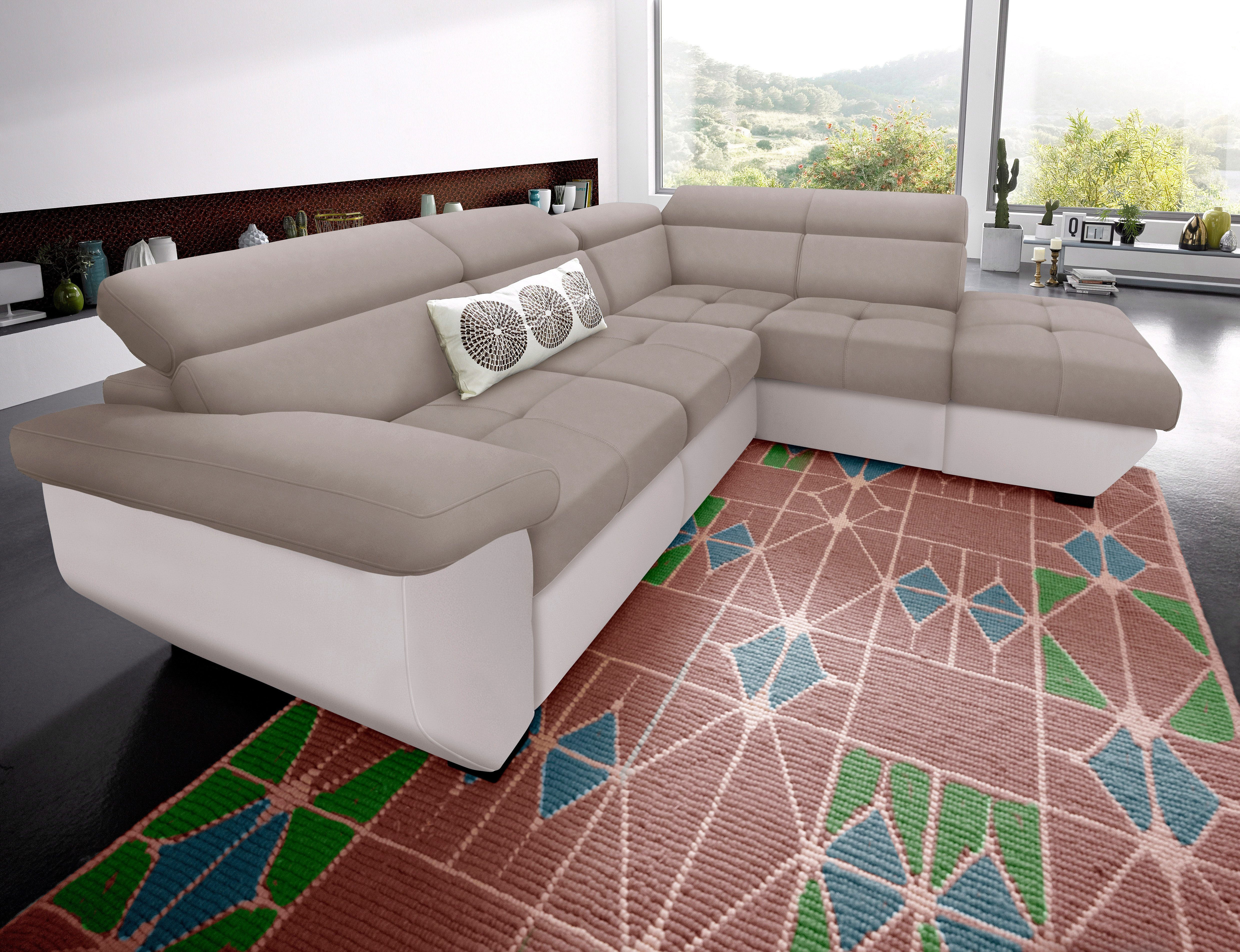 COTTA Ecksofa "Speedway L-Form, B: 262cm, moderne Couch, bequeme Wellenunterfederung," Kopfteilverstellung, optional Schlaffunktion & Bettkasten