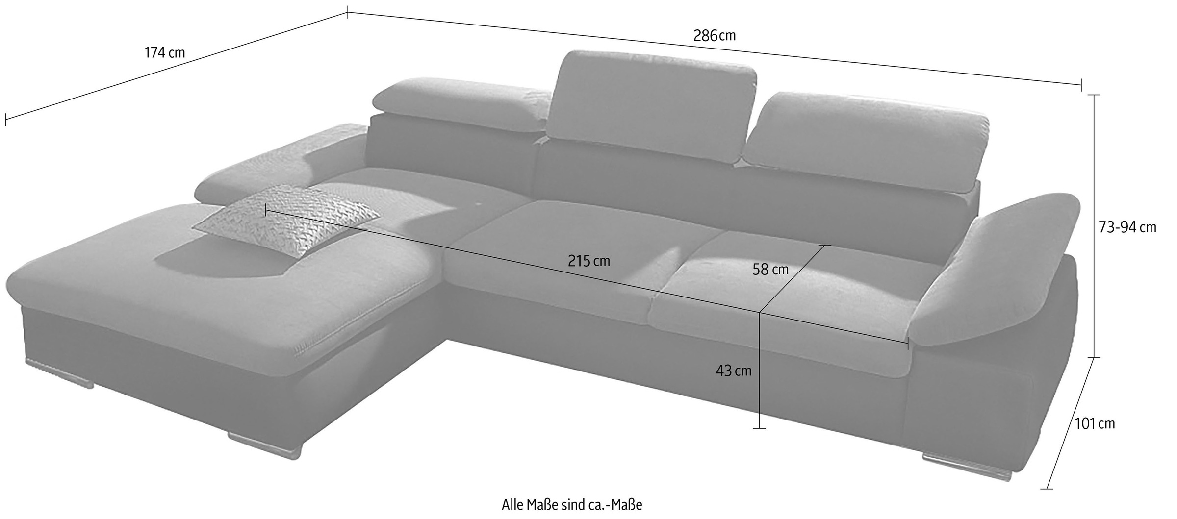 sit&more Ecksofa »Valantine L-Form«, inkl. Kopf- und Armteilverstellung, wahlweise mit Bettfunktion