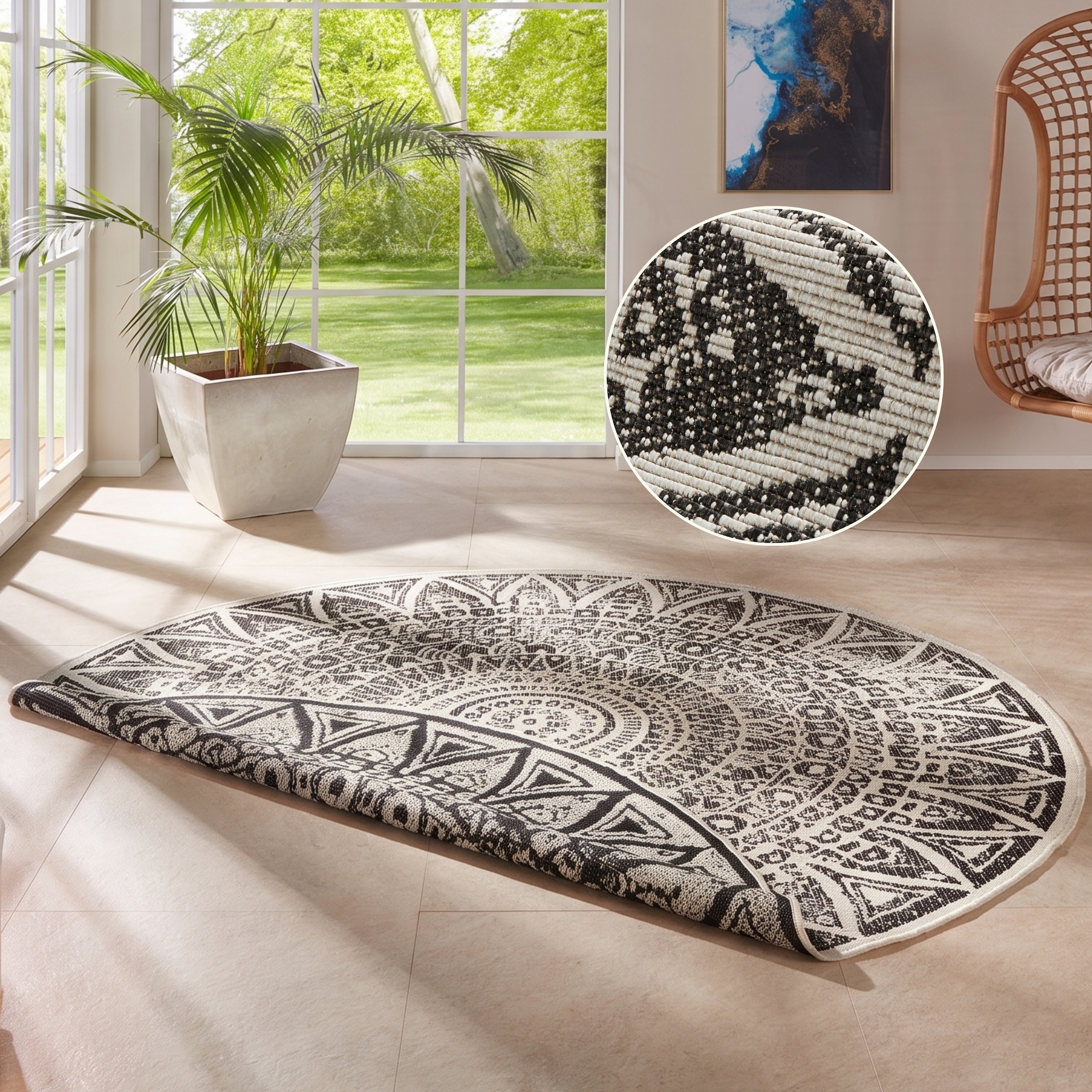 freundin Home Collection Teppich "Lilja Wendeteppich" rund 5 mm Höhe In-& Outdoor, beidseitig, Wetterfest, Balkon, Garten, Wohnzimmer