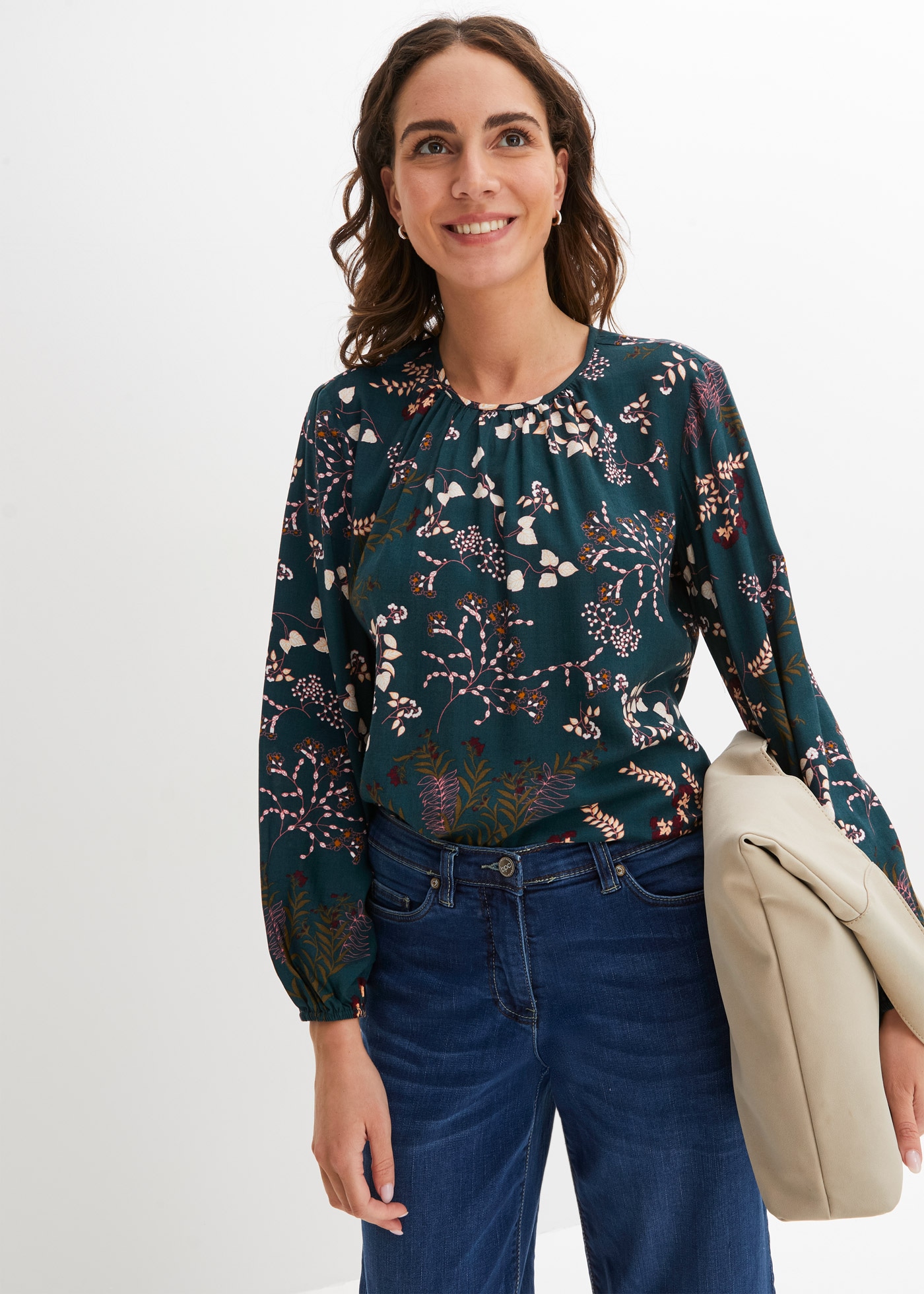 bonprix "Bluse aus nachhaltiger Viskose" bequeme Passform, aus Viskose, Schlitz mit Knopfverschluss im Rücken