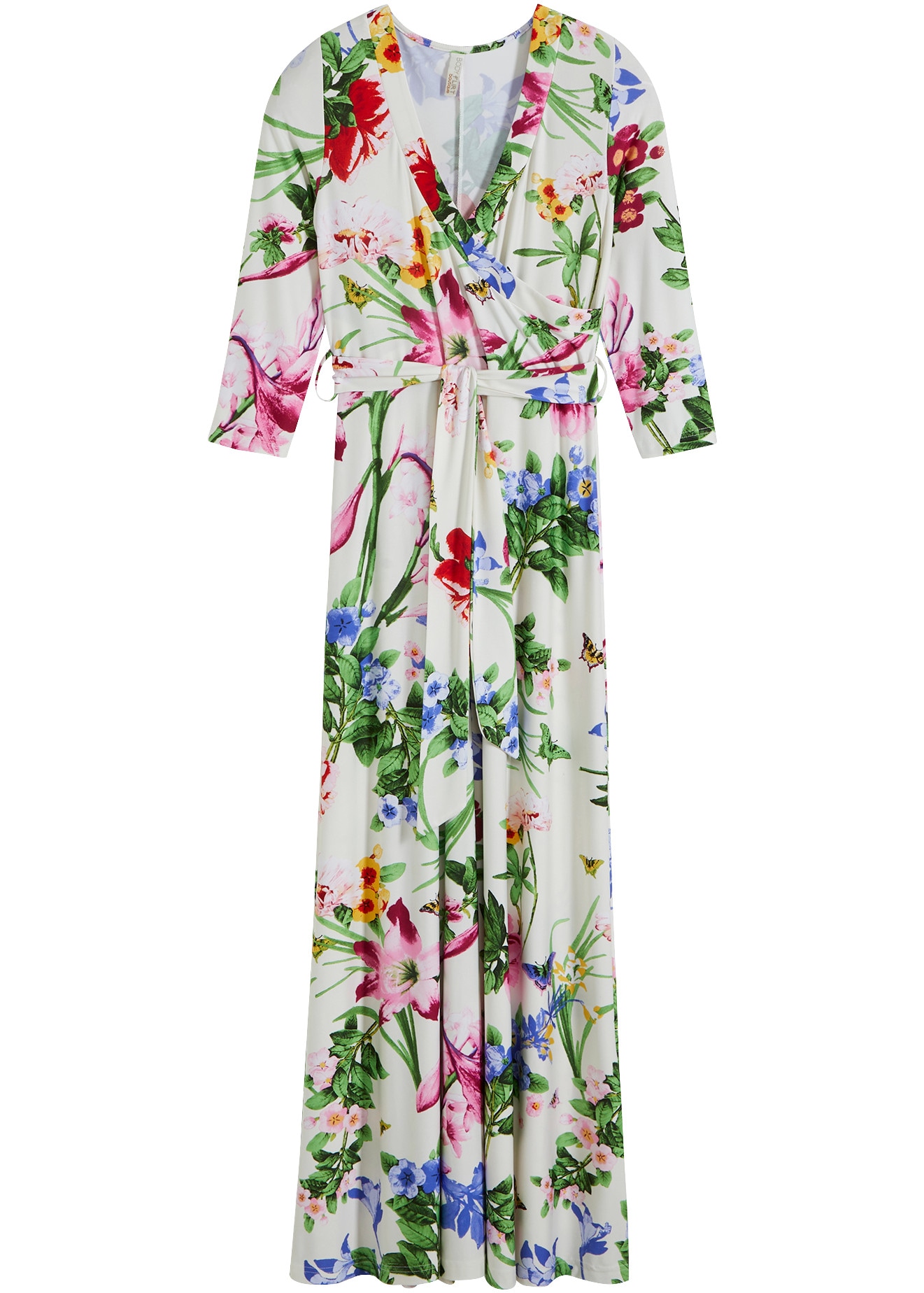 bonprix Maxikleid mit 3/4-Ärmeln, taillierte Passform, aus Polyester und Elasthan