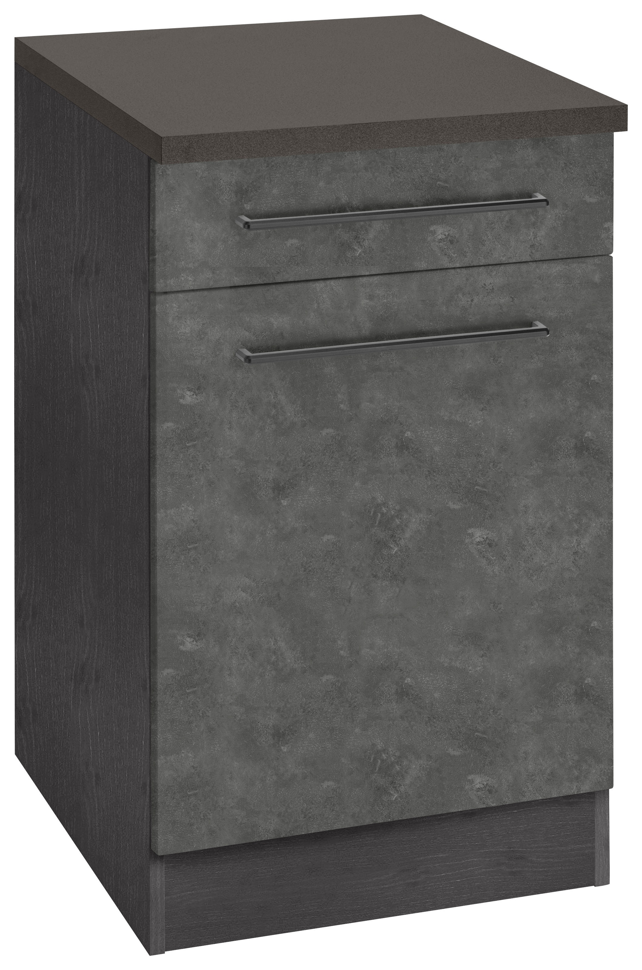 KOCHSTATION Unterschrank "KS-Tulsa", 50 cm breit, 1 Tür, 1 Schubkasten, schwarzer Metallgriff, MDF Front