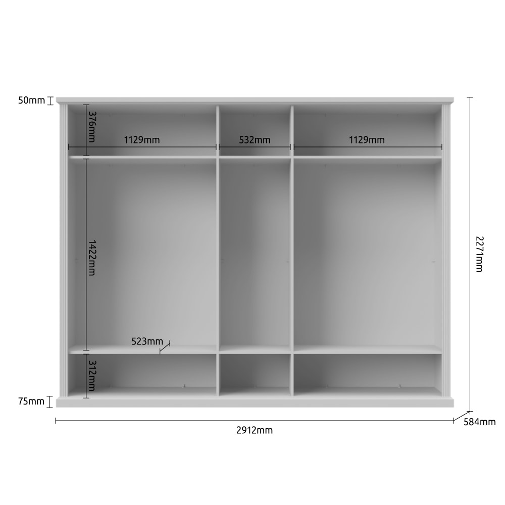 Home affaire Kleiderschrank »Tara, wahlweise 4 Breiten, hoher Schrank 227cm, soft-close-Funktion«, (Landhausstil mit Kranzprofil und Kasettenoptik, Innen Holzdekor), lackiert mit hochwertigen wasserbasiertem UV-Lack, FSC-zertifiziert