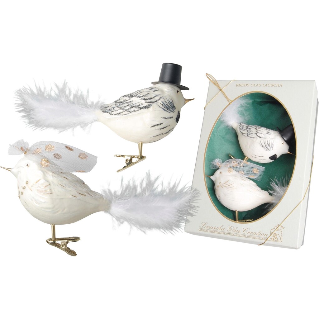 Krebs Glas Lauscha Weihnachtsbaumklammer »Vogel Brautpaar, Weihnachtsdeko, Christbaumschmuck«, (Set, 2 tlg.)