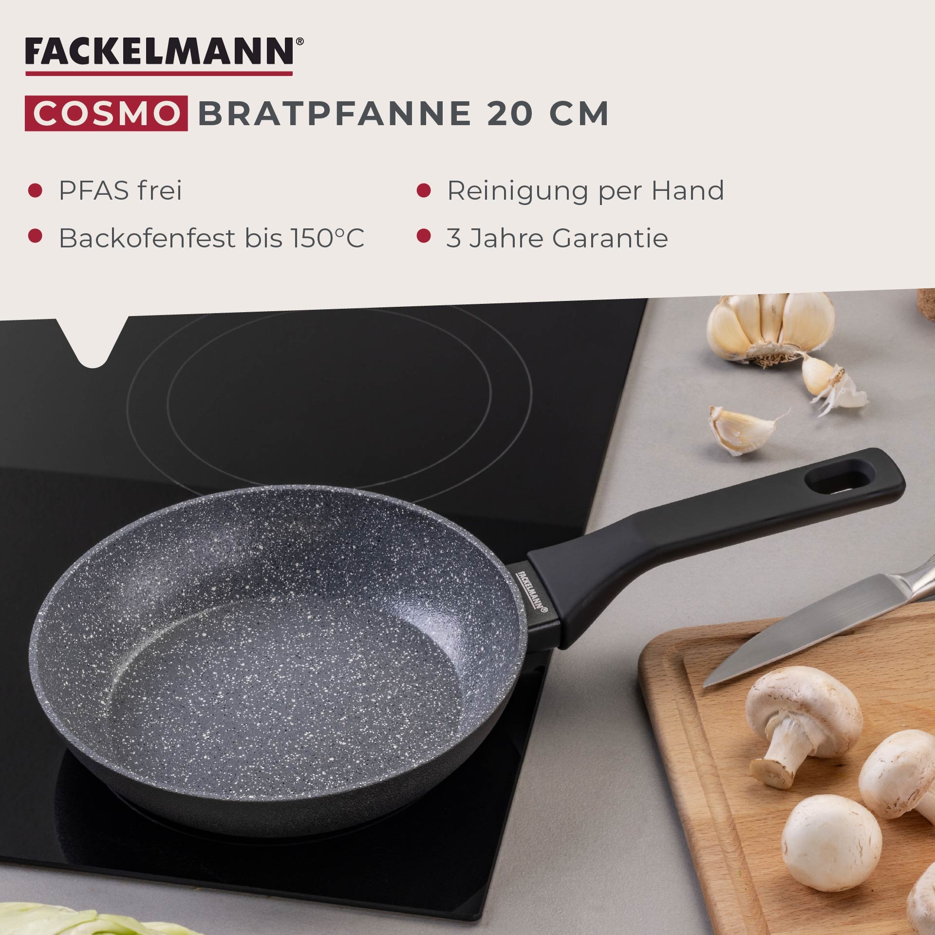 FACKELMANN Bratpfanne »Cosmo«, Aluminium, (Set, 3 tlg.), Bratpfannen-Set Cosmo Ø 20, 24, 28 cm – mit Ceramic-Beschichtung