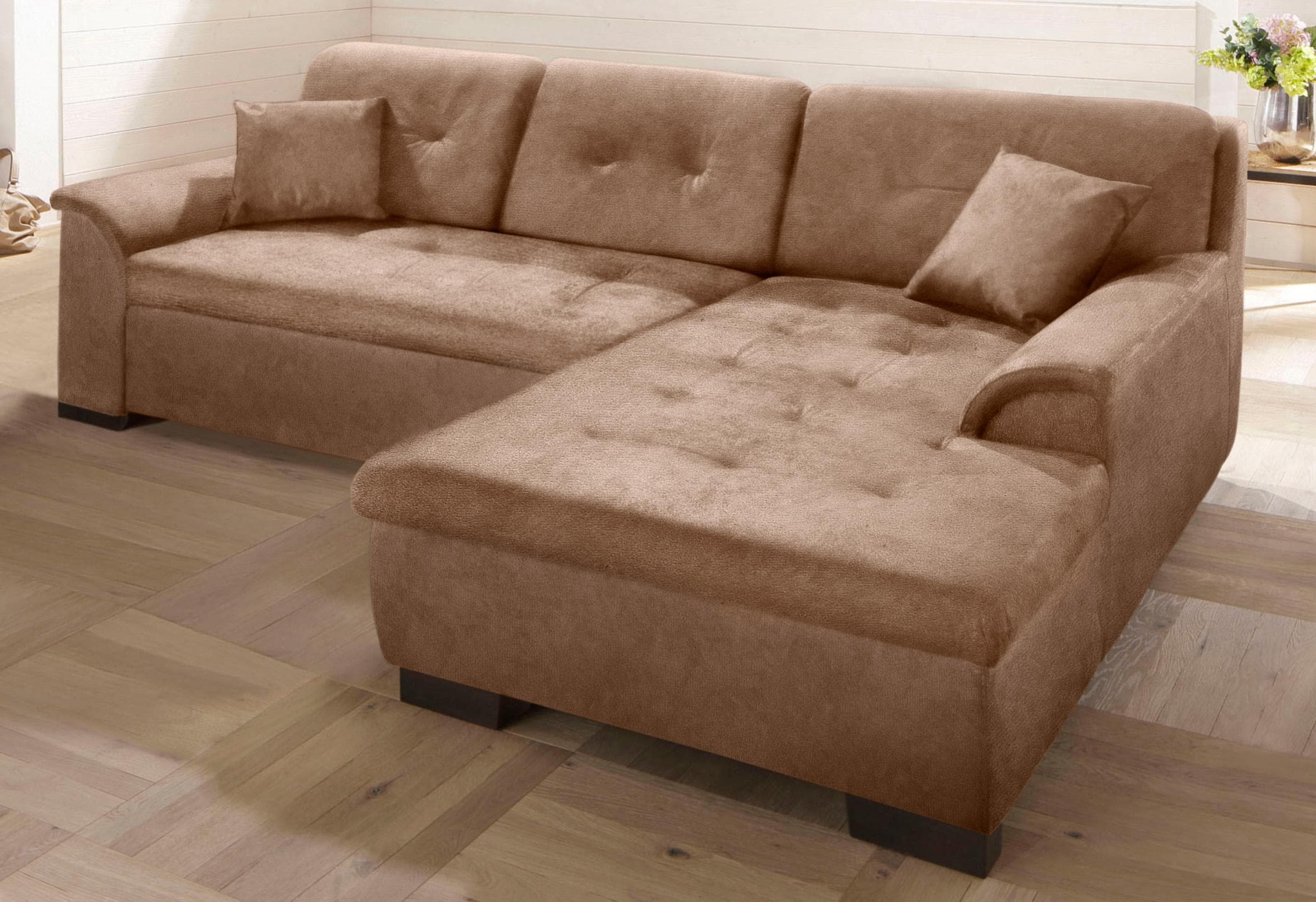 Ecksofa HOME AFFAIRE, B:267cm H:83cm T:178cm, braun, MELROSE/Struktur (100% Polyester);MELROSE (100% Polyester);Microfaser PRIMABELLE (100%