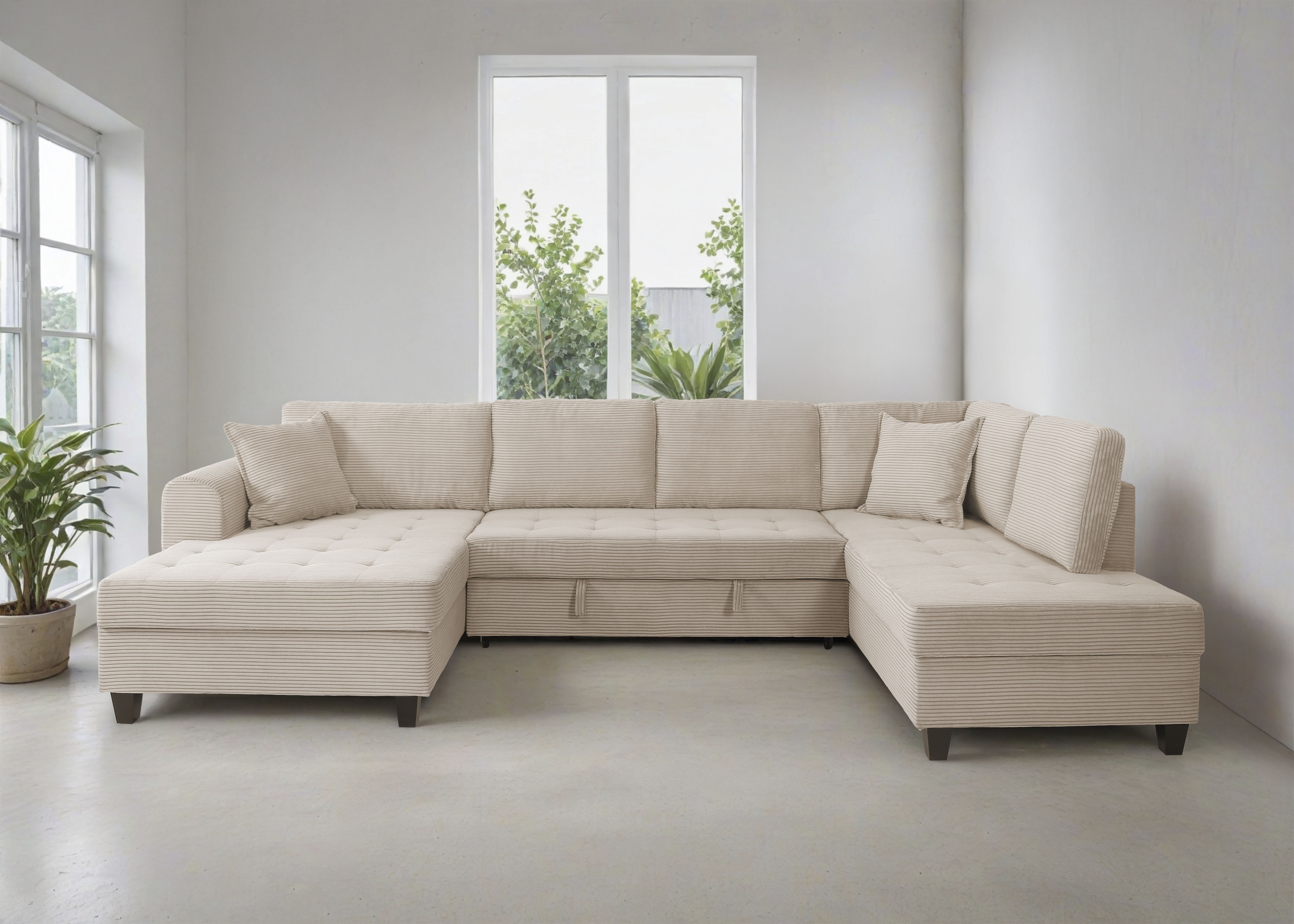 Trends by HG Wohnlandschaft "Moritz U-Form, B: 324 cm" mit Schlaffunktion, Bettkasten & Zierkissen