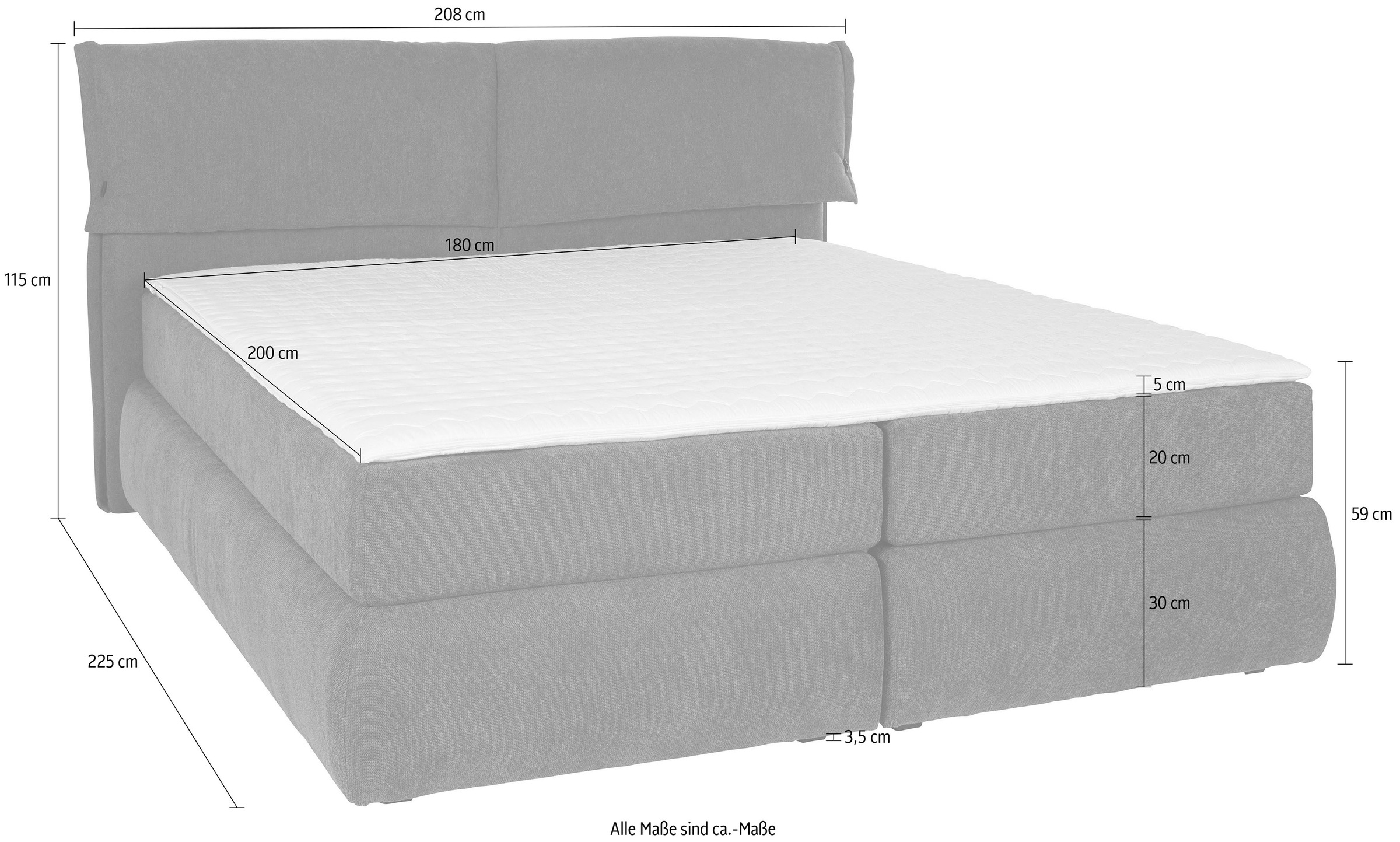 andas Boxspringbett »Jenson«, in 4 Farben, 4 Breiten, 3 Matratzenarten in 2 Härtegraden, Topper