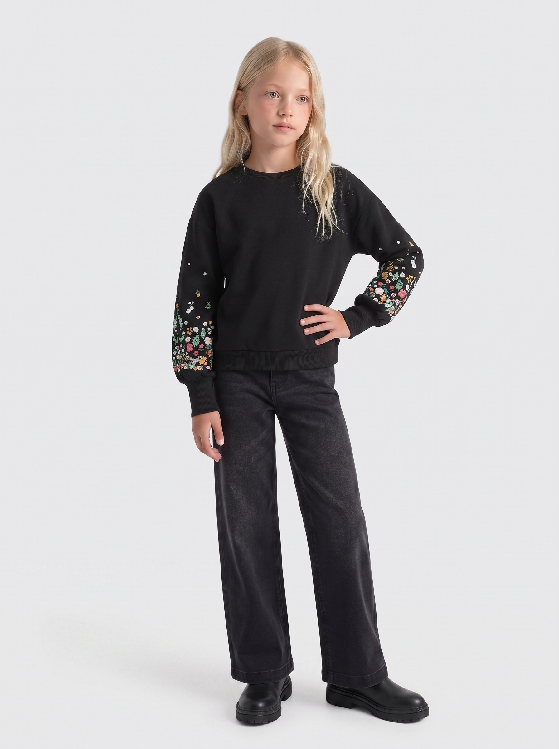 KIDS ONLY Sweatshirt »KOGBROOKE L/S O-NECK FLOWER SWT NOOS«, Baumwollmischung, regular fit
