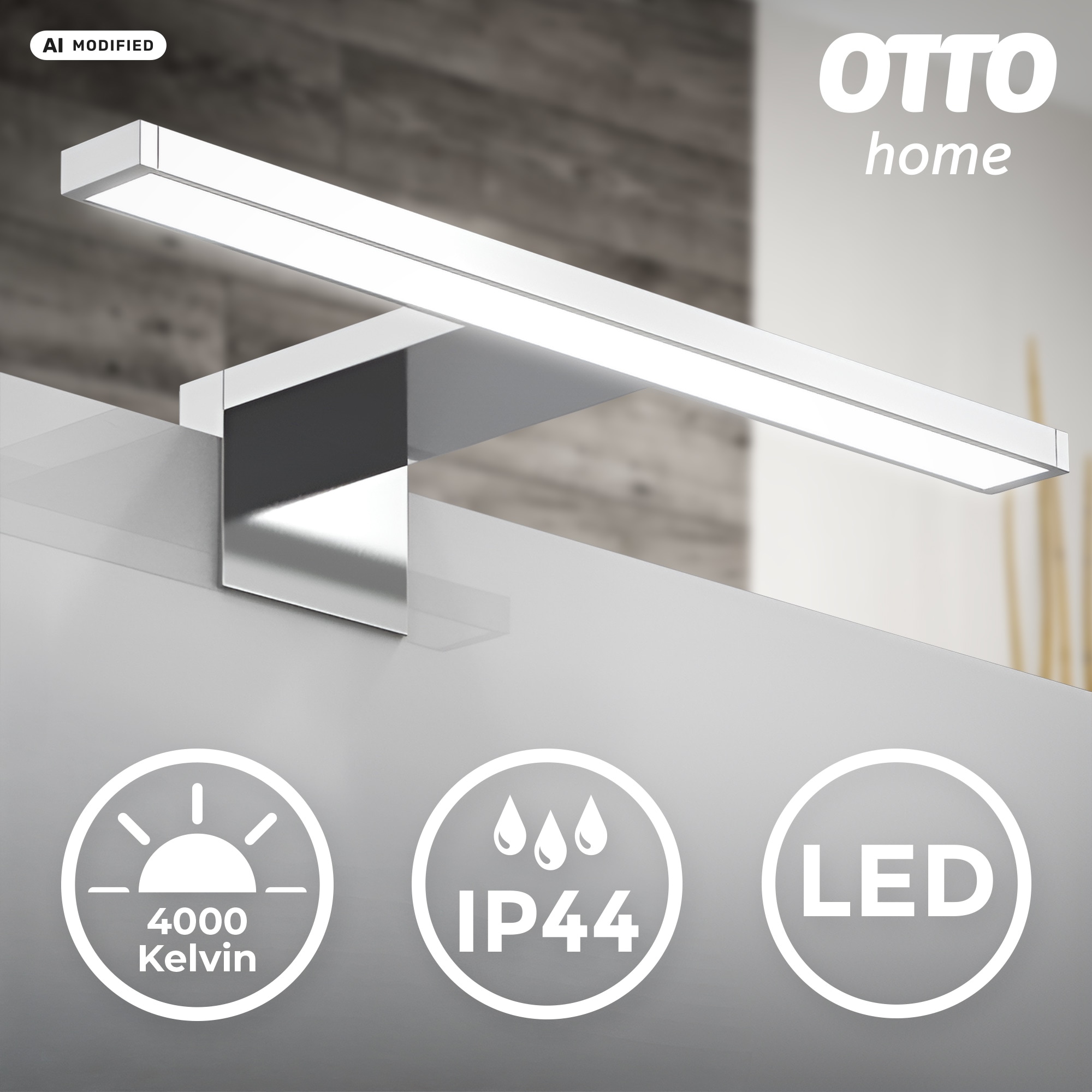 OTTO home LED Spiegelleuchte »SYNNRA Wandleuchte Badleuchte IP44 230V in chrom/schwarz« LED-Board 1 Stk. Neutralweiß Klemmbar, Schraubbar, 550 Lumen, 5 Watt, Badezimmer-Beleuchtung