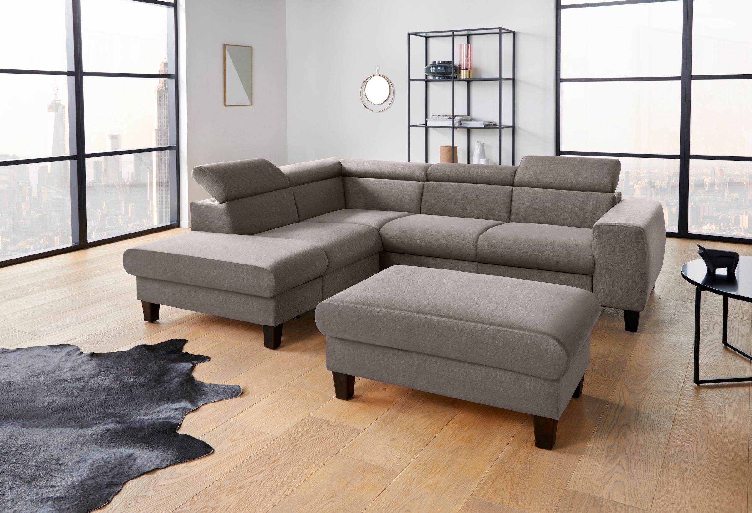 COTTA Polstergarnitur »Morven«, (Set), Set: bestehend aus Ecksofa und Hocker, Kopfteilverstellung