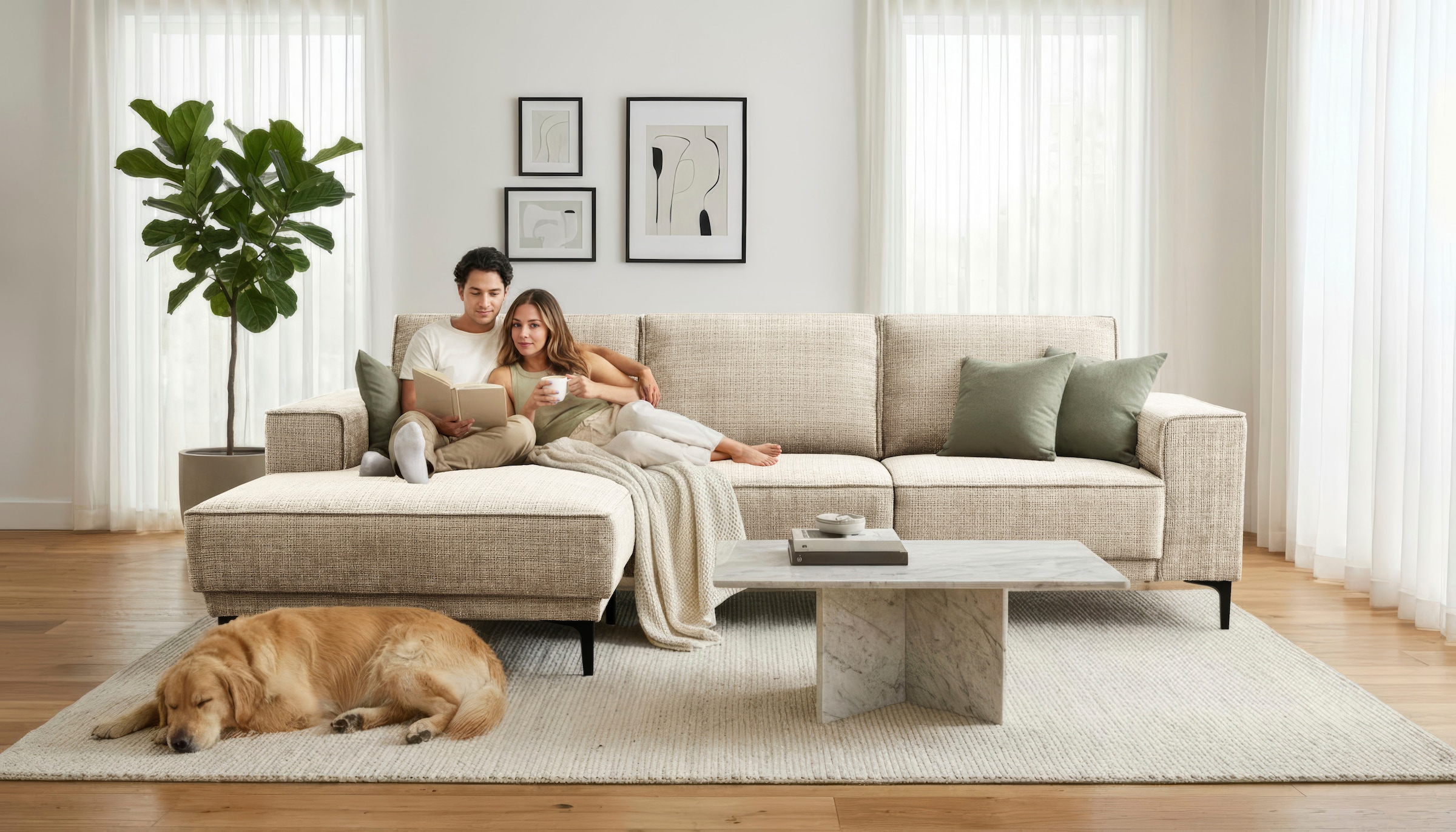 OTTO home Ecksofa »OLAND Chenille L-Form, B: 280 cm, Skandi-Design« L-Form, 280 cm, Wellenunterfederung, Skandi-Design, Metallfüße