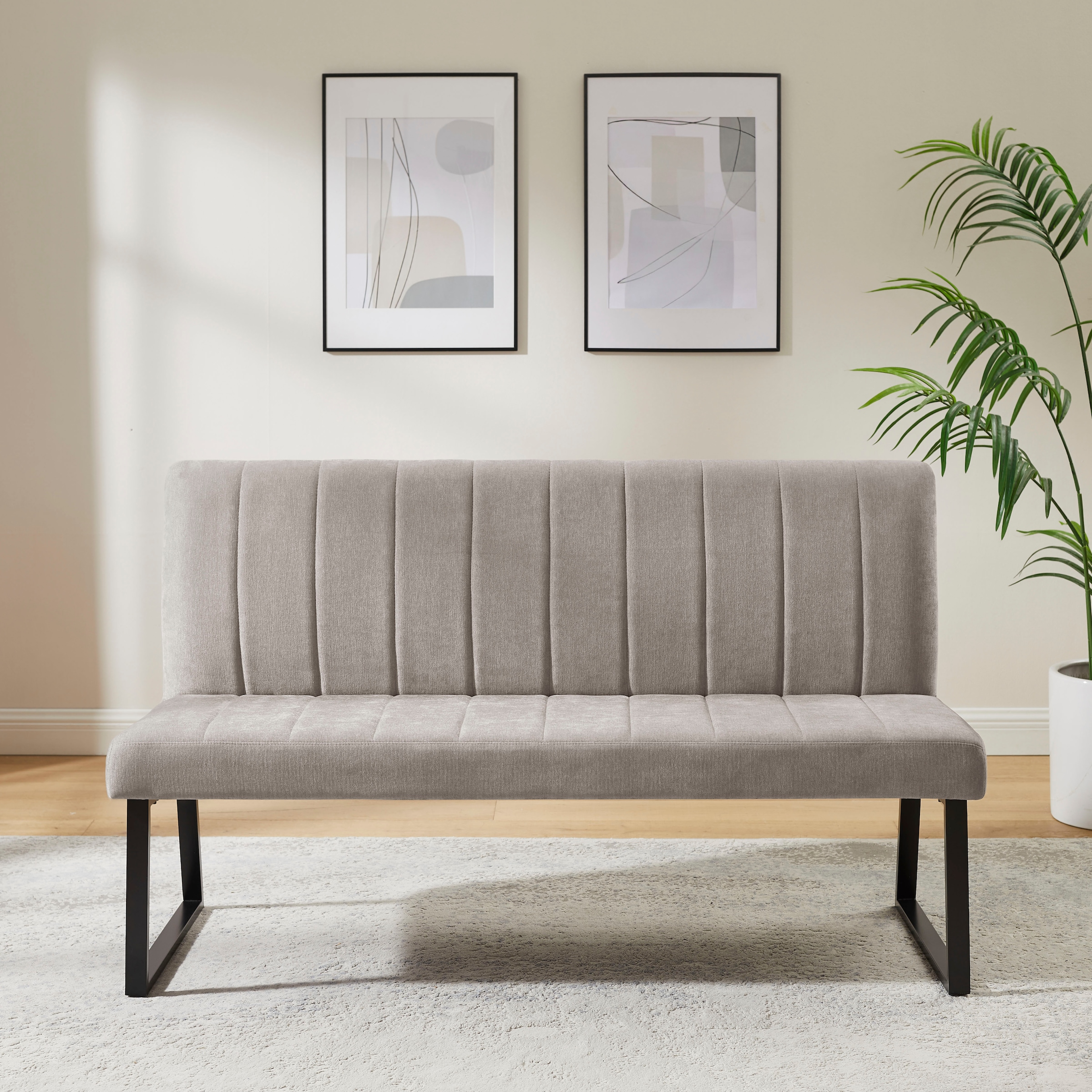 OTTO home Essgruppe »Hennia« Set, 4 tlg. Tischplatte aus Melamin, 2 Freischwinger, Bank, Metallgestell