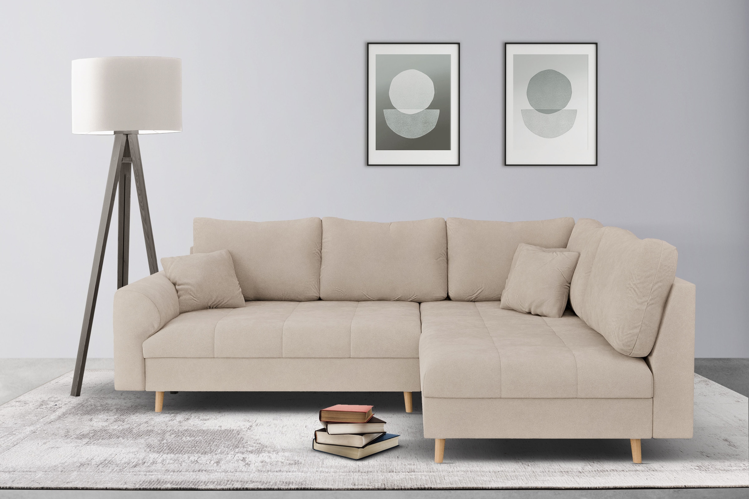Home affaire Ecksofa »CHARRE L-Form mit Ottomane, Maße B/T/H: 231/161/81 cm«, feine Steppung, lose Rücken- und Zierkissen, auch in Cord und Bouclé