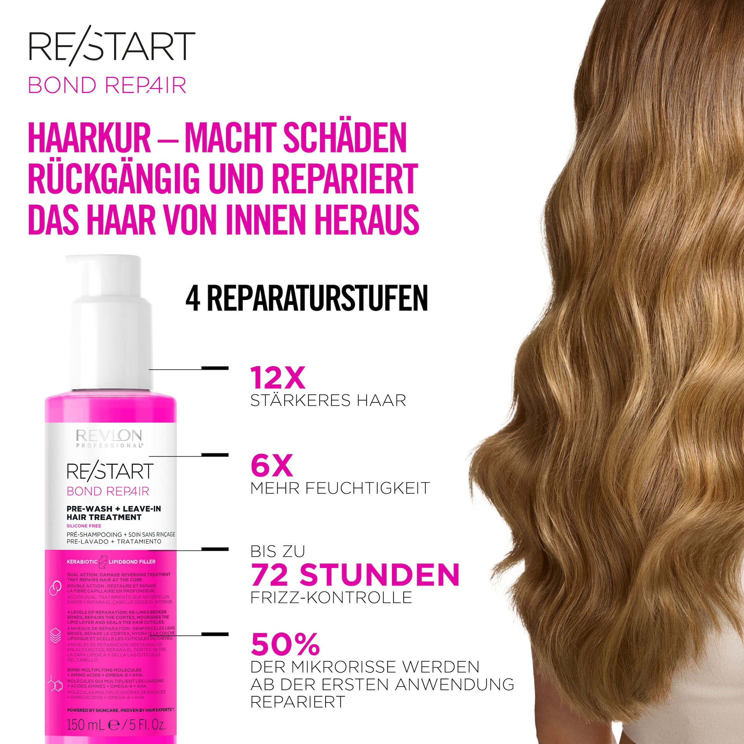 REVLON PROFESSIONAL Haarkur »BOND REPAIR Pre-Wash + Leave-in Hair Treatment 150ml« Vegan, 4-in-1-Technologie, Silikonfrei