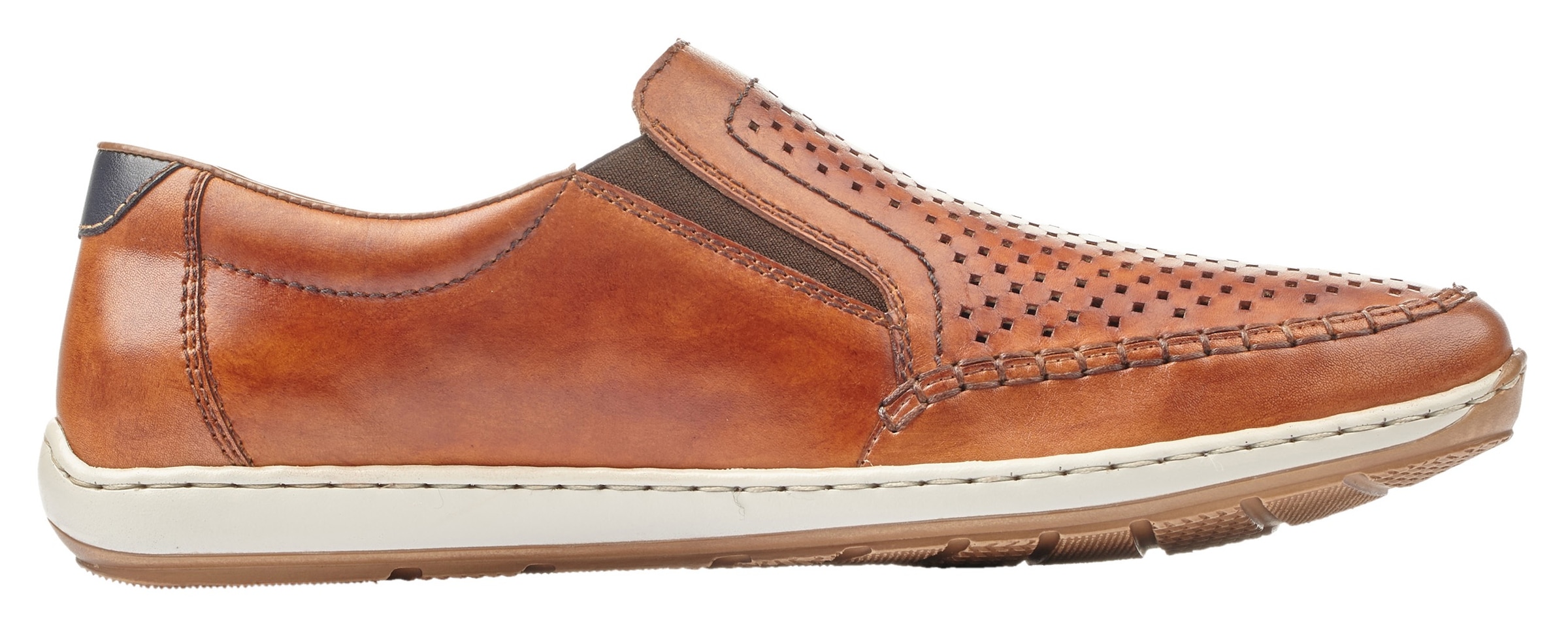 Rieker Slipper, Slip on Sneaker, Schlupfschuh, Loafer mit perforiertem Blatt