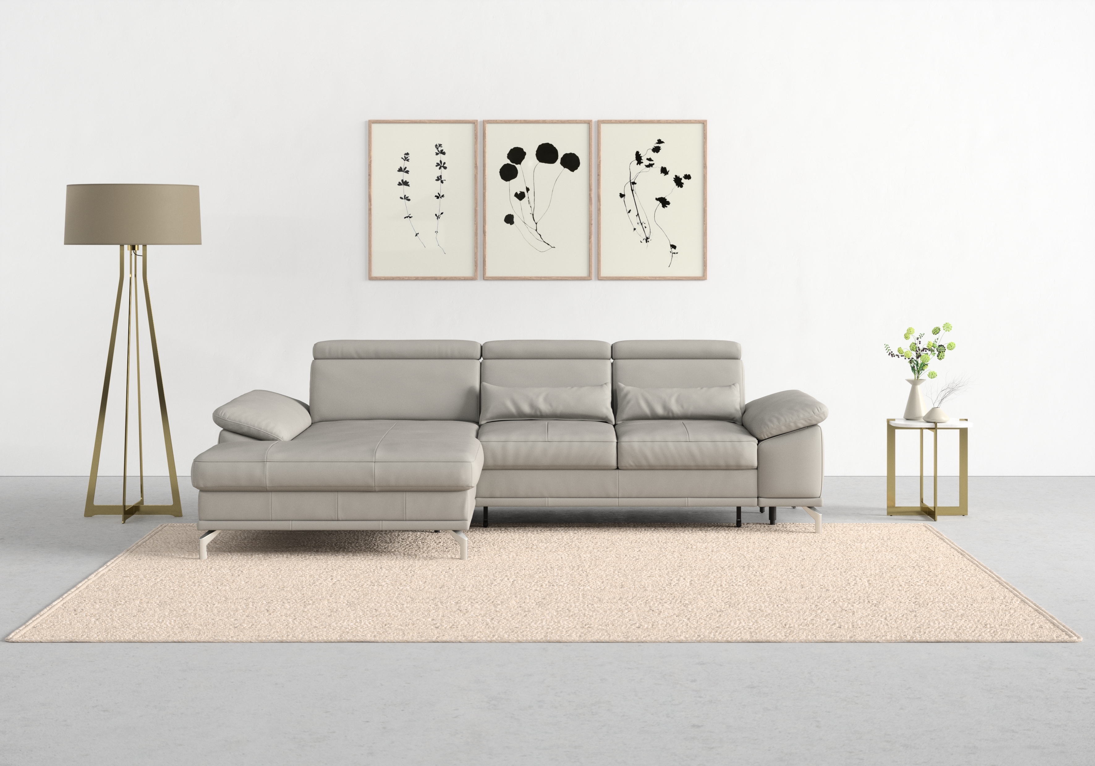 sit&more Ecksofa "Cabrio L-Form, B: 295 cm, mit Sitztiefen-, Arm- & Kopfteilverstellung" 2 Nierenkissen, Federkern, optional Schlaffunktion und Stauraum