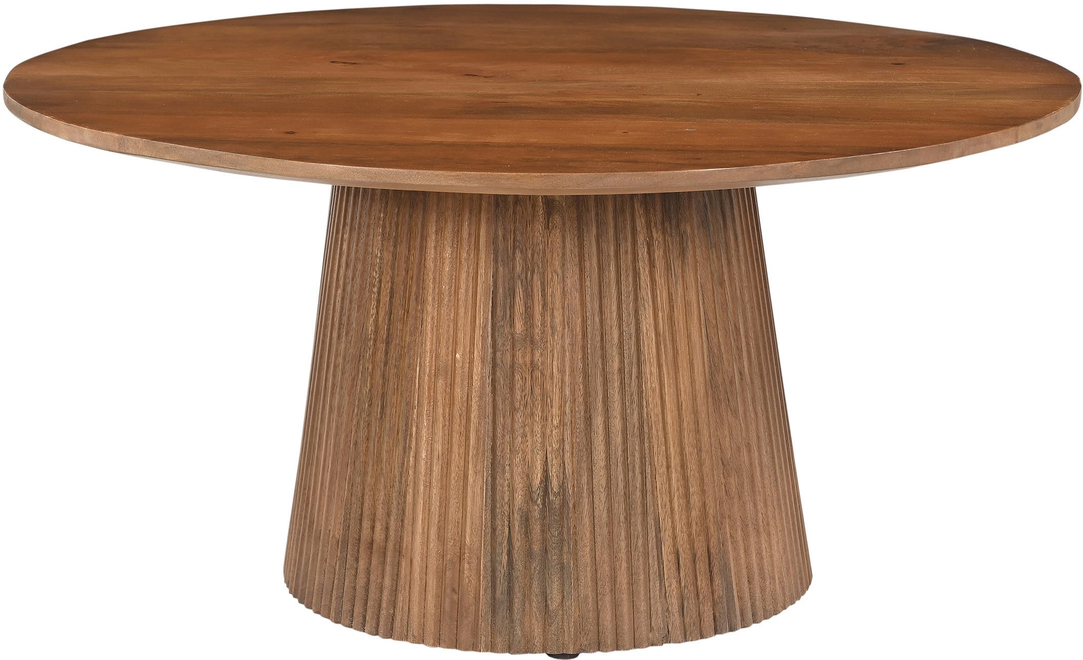 SIT Couchtisch "Brüssel aus Mangoholz mit Sockelfuß & Lamellendesign" runde Tischplatte Ø 80 cm & markanter Sockel in Lamellenoptik