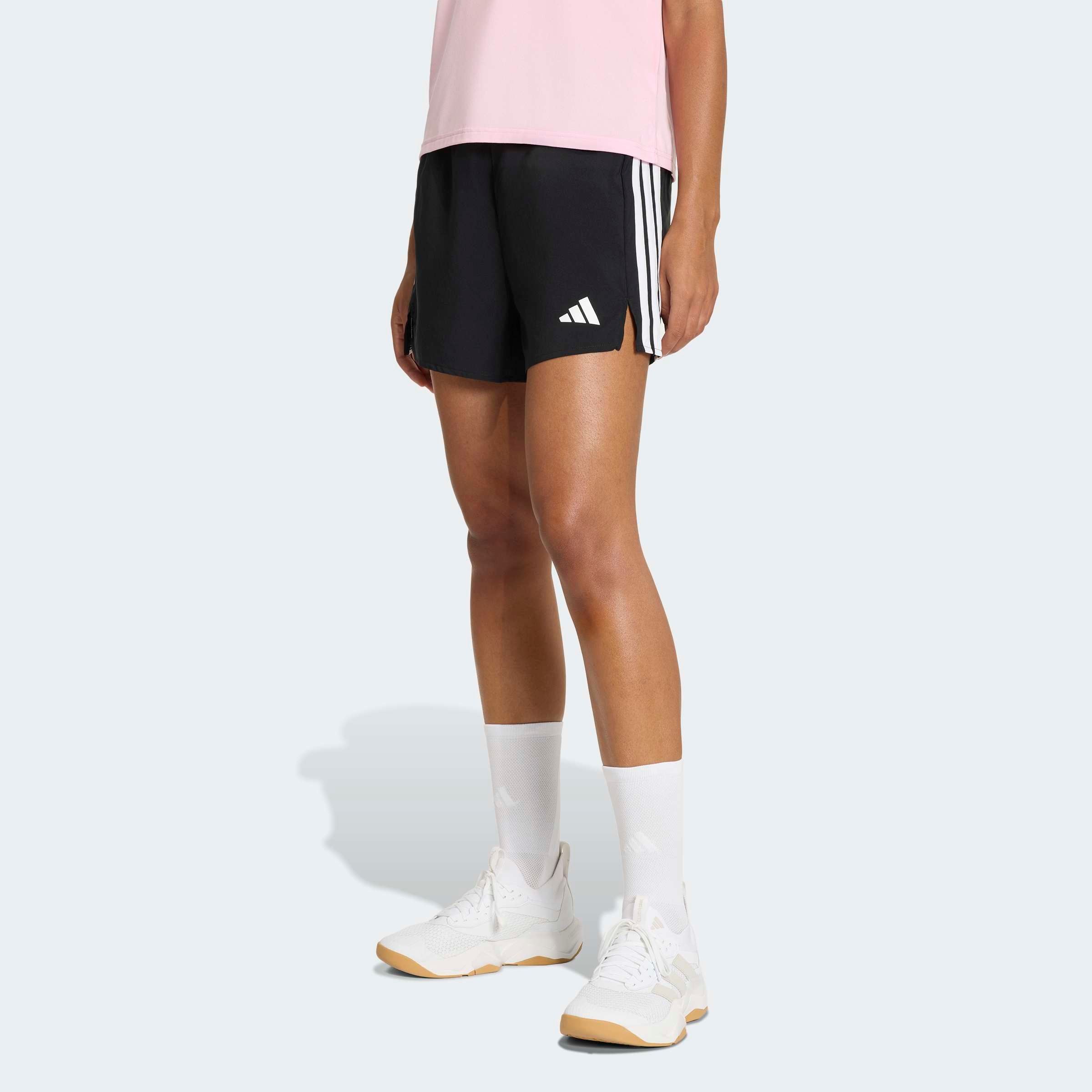 Shorts ADIDAS PERFORMANCE "WE 3S WVN SH", Damen, Gr. S, Länge 5, schwarz, weiß, Obermaterial: 100% Polyester, Hosen Shorts