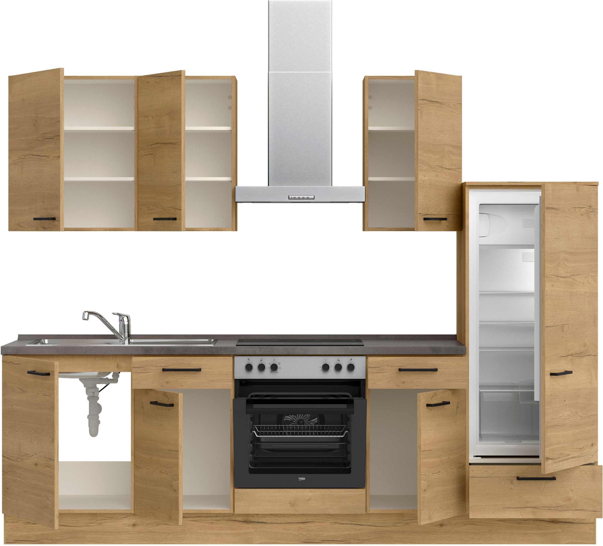 nobilia® Küchenzeile »"Structura basic"«, vormontiert, Ausrichtung wählbar, Breite 270 cm, mit E-Geräten