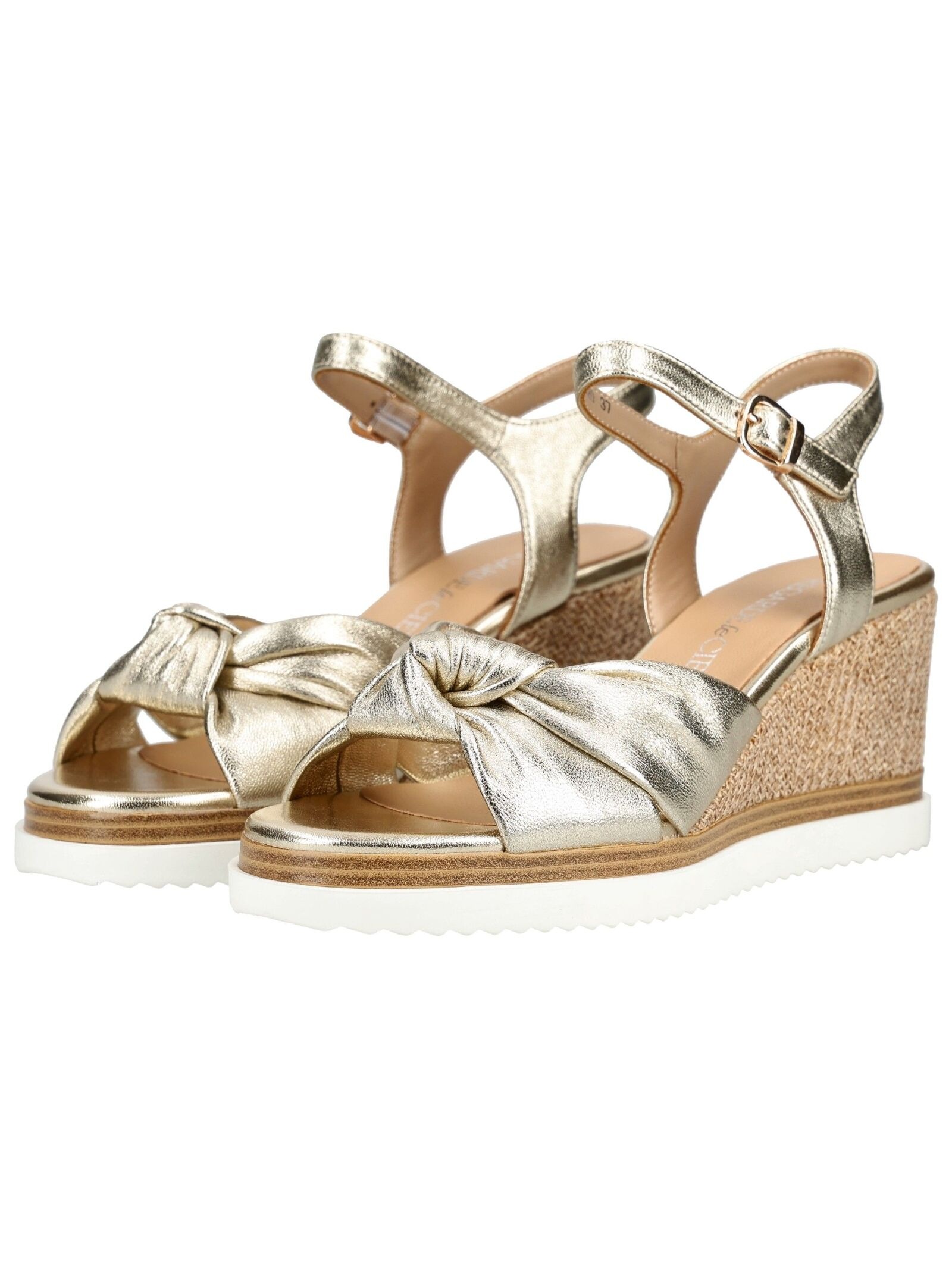 Marco Tozzi Wedge Sandals Platinum Metallic Leather Size 39 3