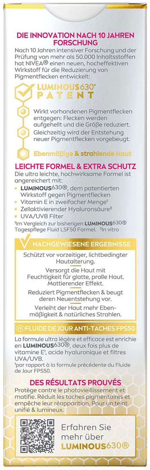 Nivea Gesichtsfluid »LUMINOUS630 ANTI-PIGMENTFLECKEN Tagespflege Fluid LSF50«