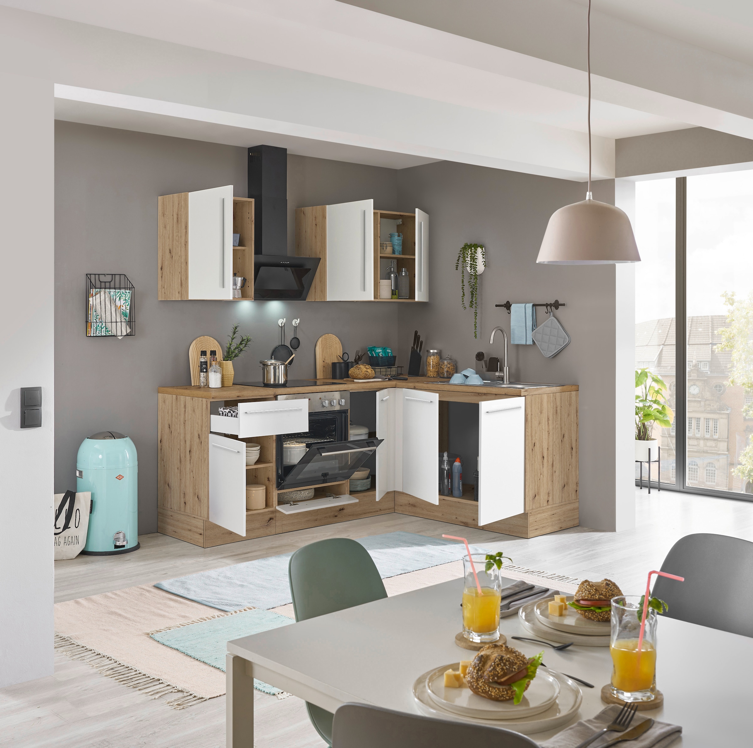 KOCHSTATION Winkelküche »Florida, Stellbreite 210x165 cm« wahlweise mit E-Geräten, mit Softclose für Türen und Schubkästen