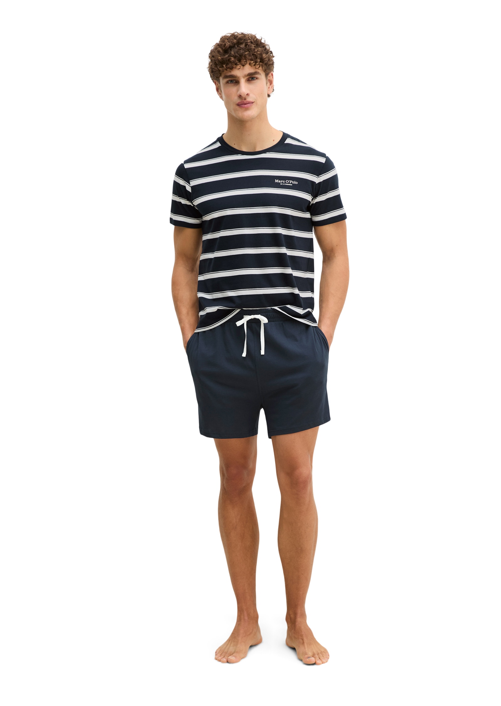 Marc O'Polo Shorty »Mix N Match Cotton« 2 tlg. mit gestreiftem Oberteil, Rundhalsausschnitt und kurzem Arm