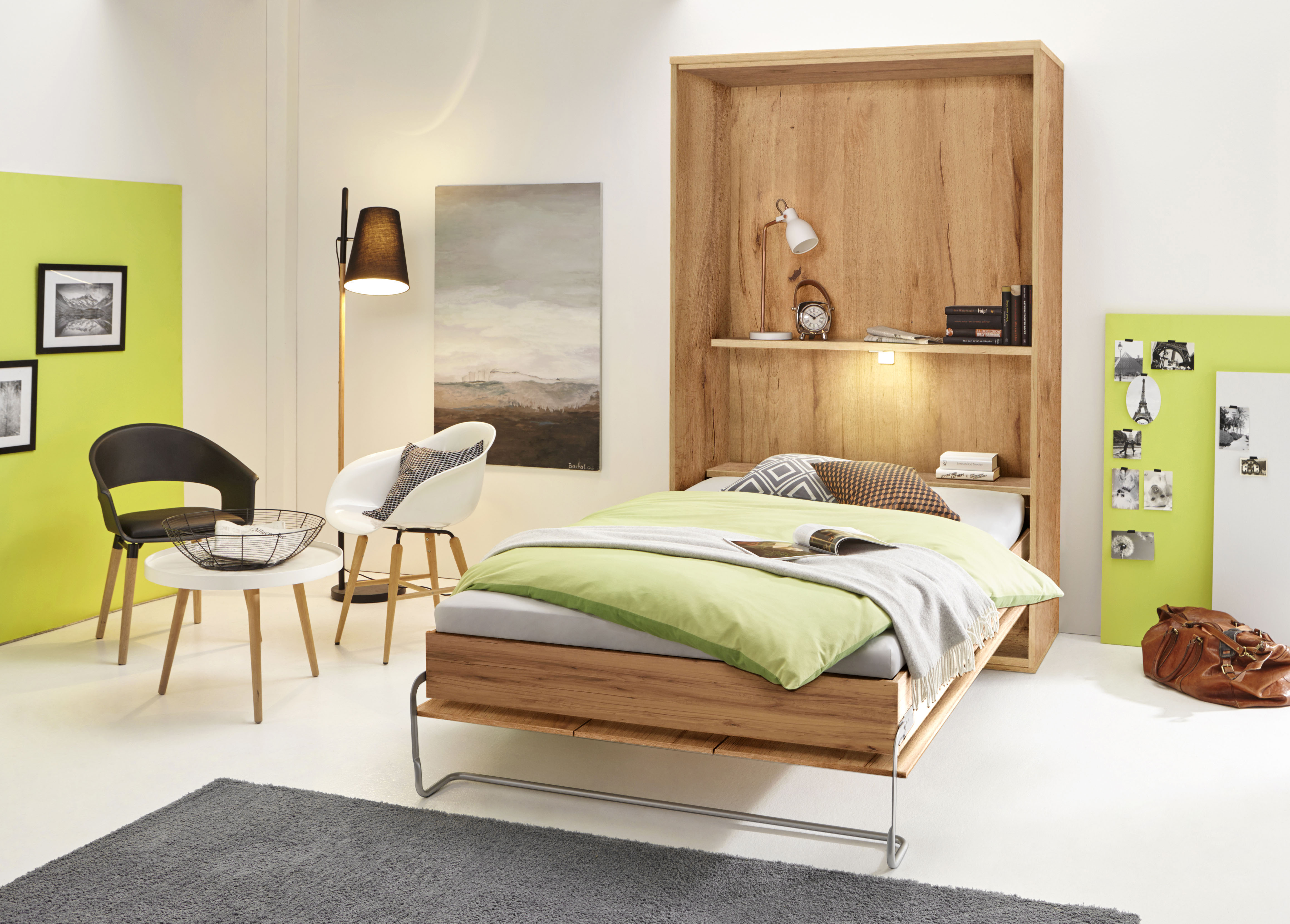 priess Schrankbett "Ancona Schrankklappbett Jugendbett Klappbett Wandbett" mit Lattenrost, Regal und LED-Beleuchtung, in 3 Breiten