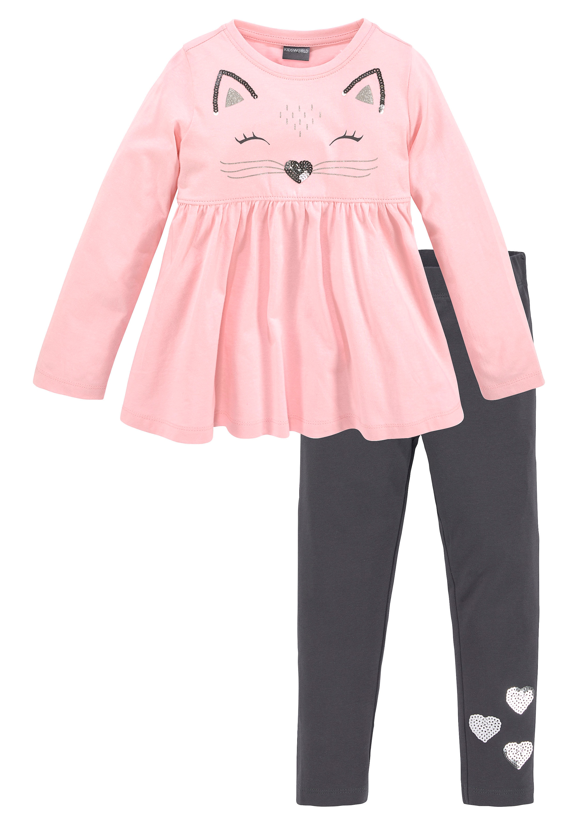 KIDSWORLD Langarmshirt & Leggings »2tlg. Set Shirt + Leggings mit schöner Paillettenapplikation«, Süßes Outfit für kleine Mädchen