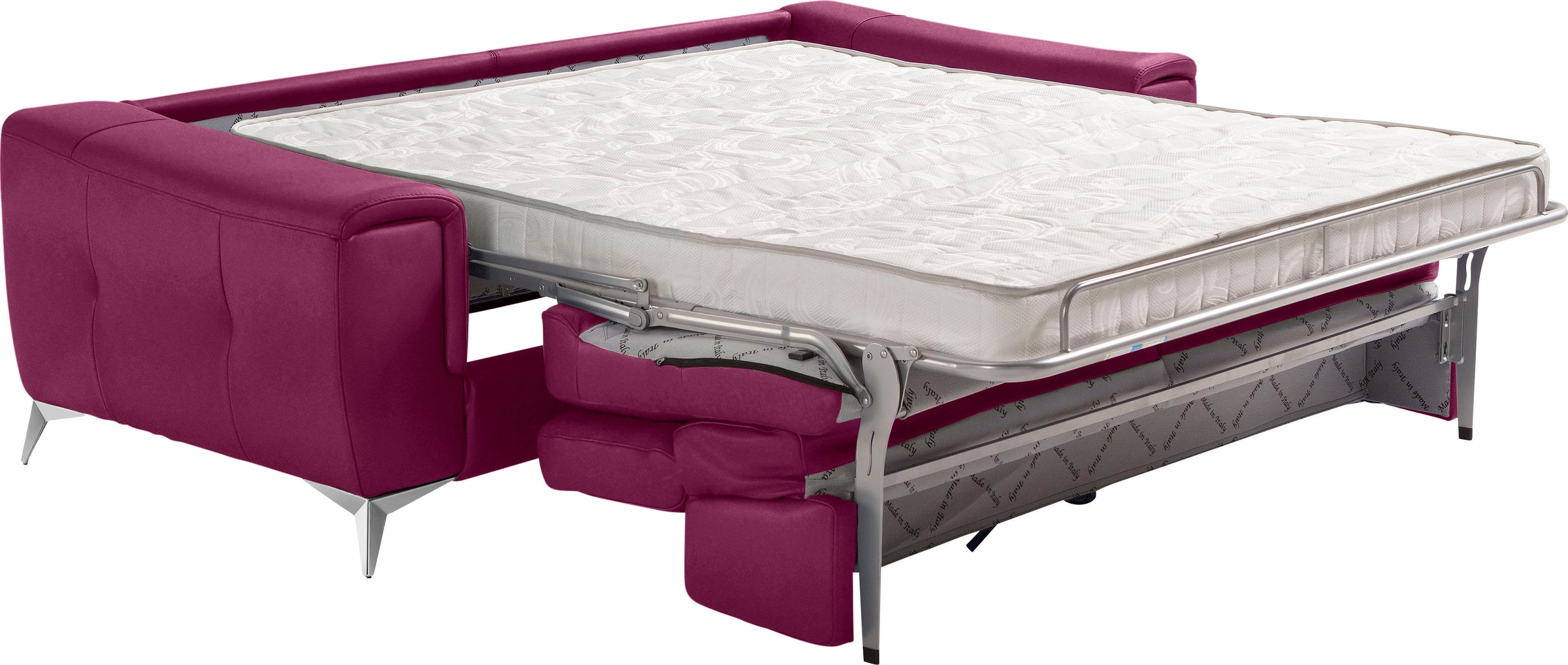 Egoitaliano Schlafsofa »Francine Designsofa, Loungesofa mit Dauerschlaffunktion, Breite 233 cm«, mit Bettfunktion, Luxus-Microfaser BLUSH, fuchsia, Fußfarbe chrom