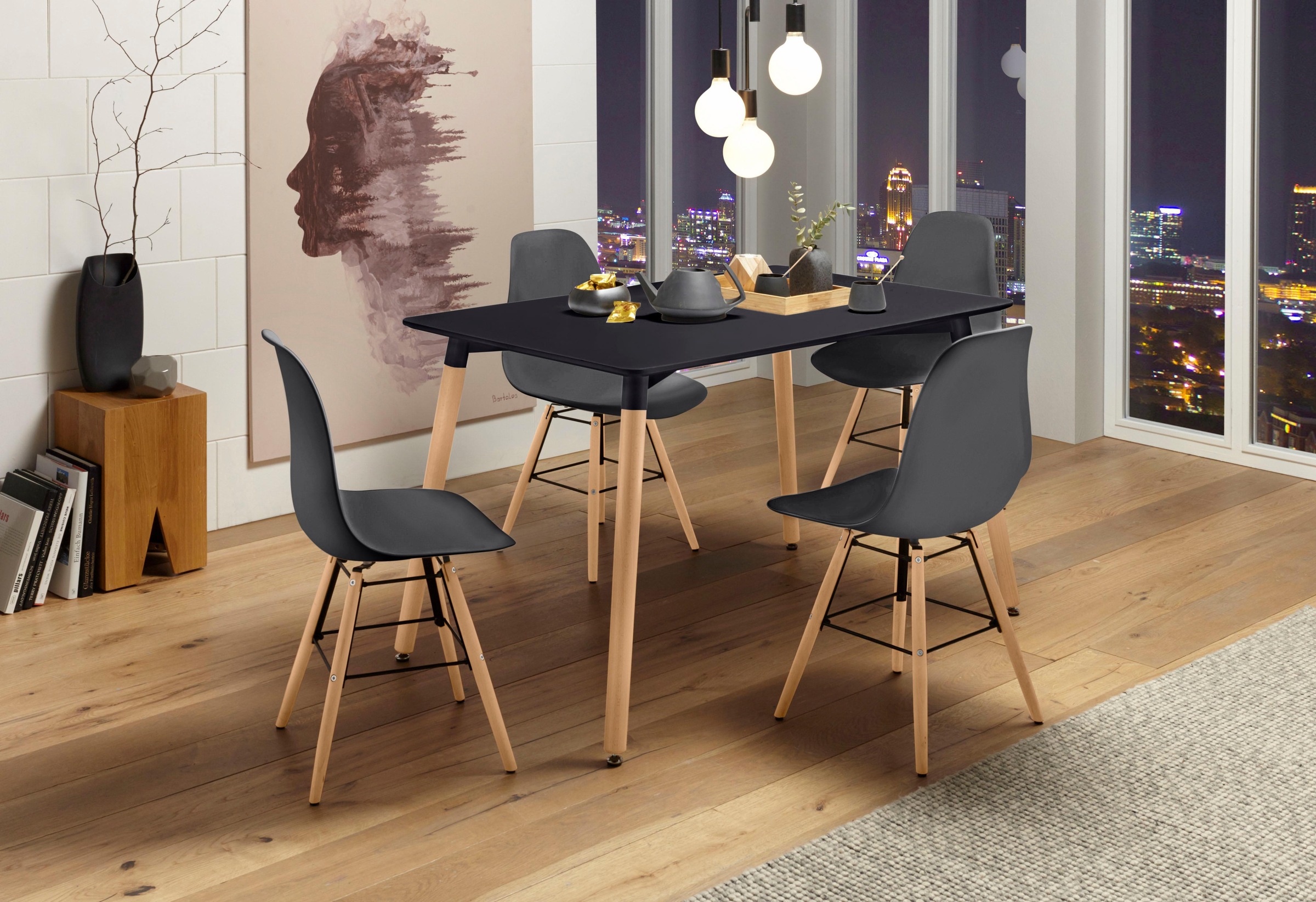 PAROLI Dining Table Beech/Black 120x80x76cm 3