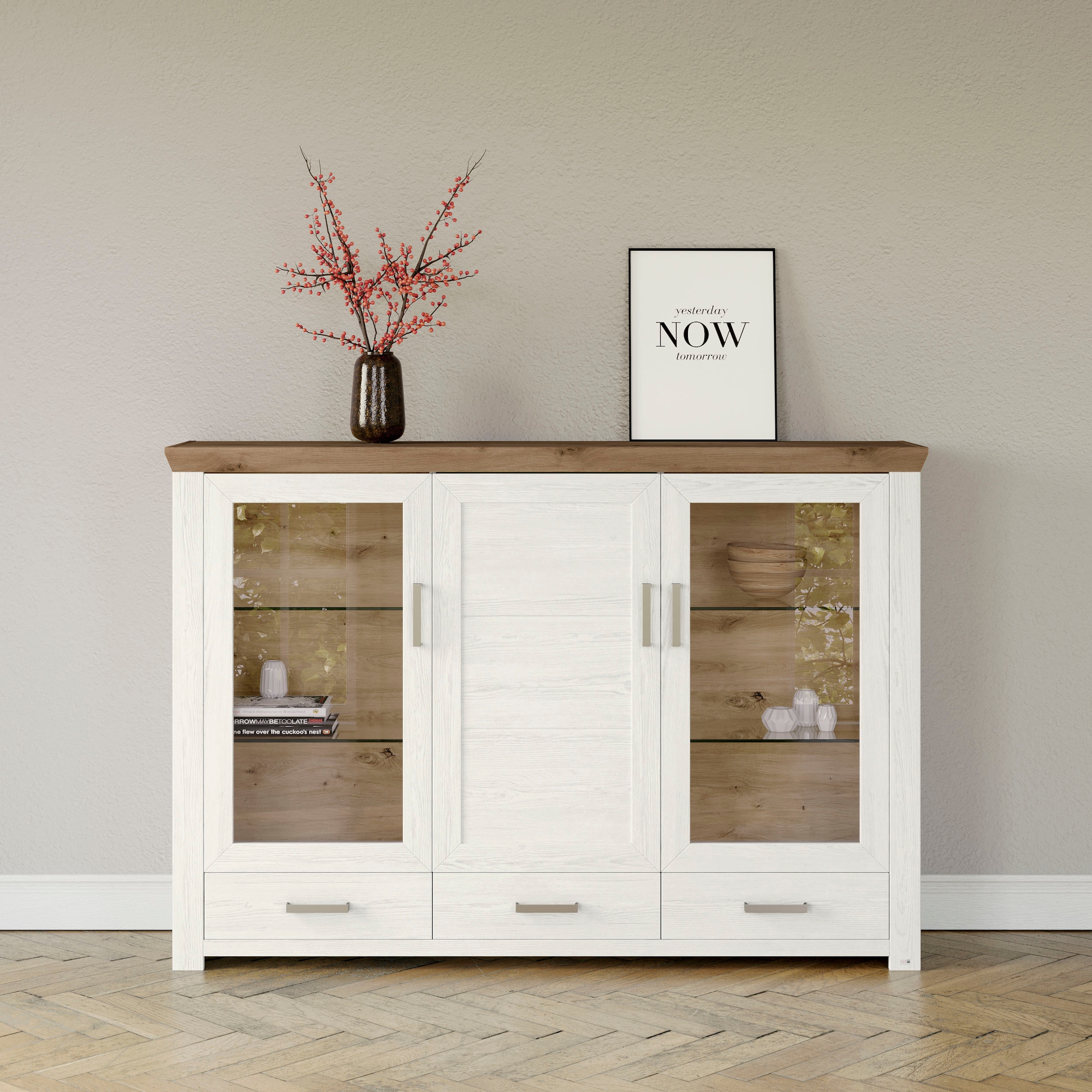 Highboard »York«, Typ 57, mit Glastüren, viel Stauraum, Beleuchtung optional, B 184 cm