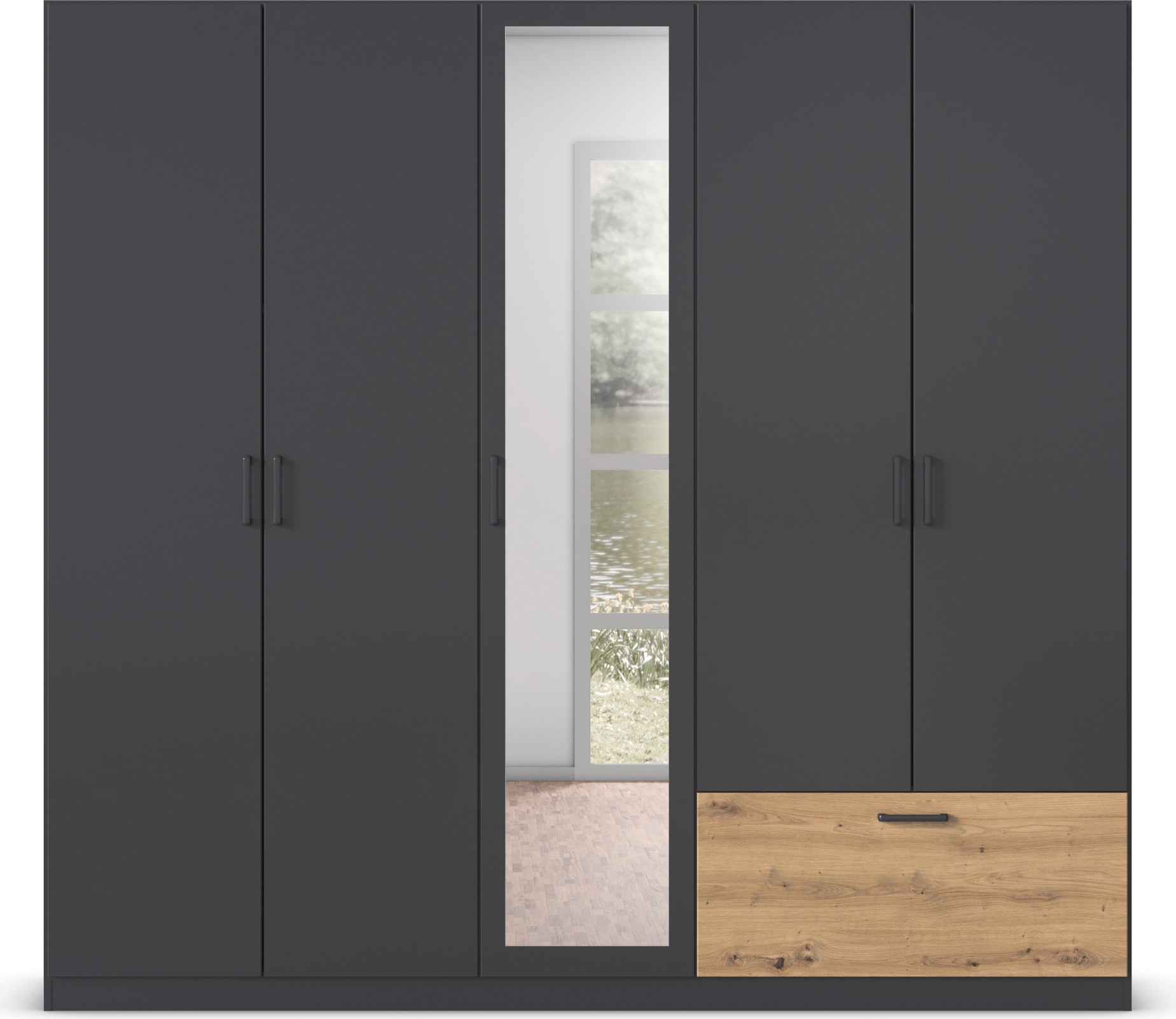 rauch Drehtürenschrank »Kleiderschrank Schrank Garderobe Wäscheschrank BARI mit Spiegel«, mit Schubasten außen, moderner Griff in Graumetallic MADE IN GERMANY