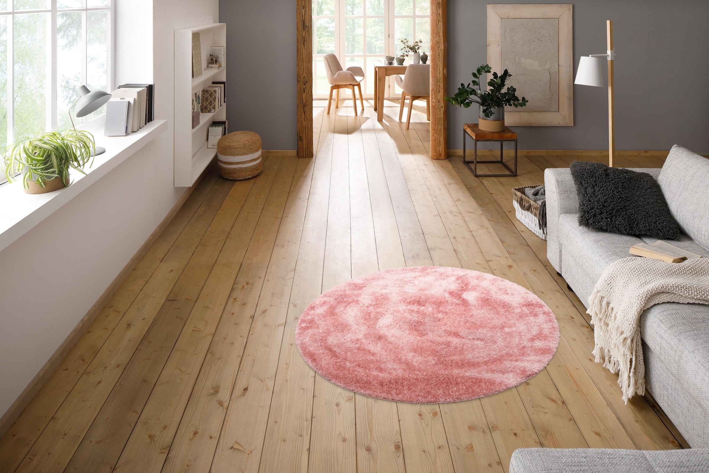 Home affaire Hochflor-Teppich glänzend, Uni-Farben, »Malin«, flauschig besonders Mikrofaser | leicht BAUR durch rund