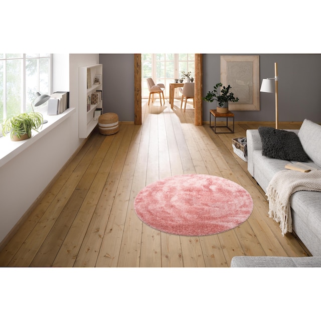 Home affaire Hochflor-Teppich »Malin«, rund, Uni-Farben, leicht glänzend,  besonders flauschig durch Mikrofaser | BAUR
