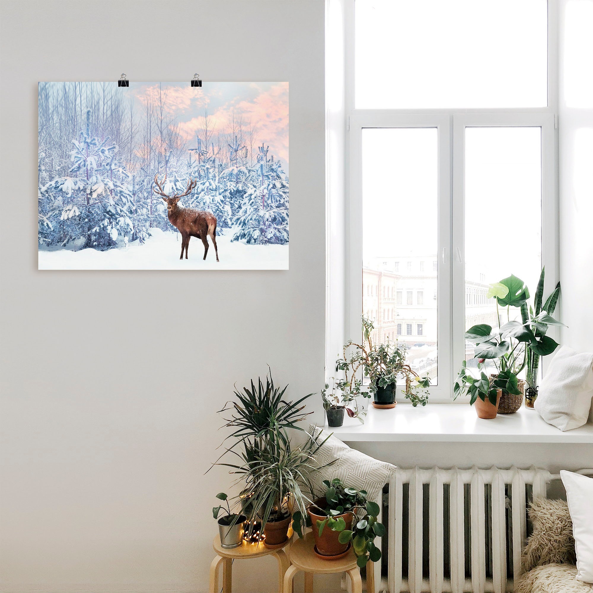 Artland Wandbild "Hirsch im Winterwald", Hirschbilder, (1 St.), als Leinwan günstig online kaufen