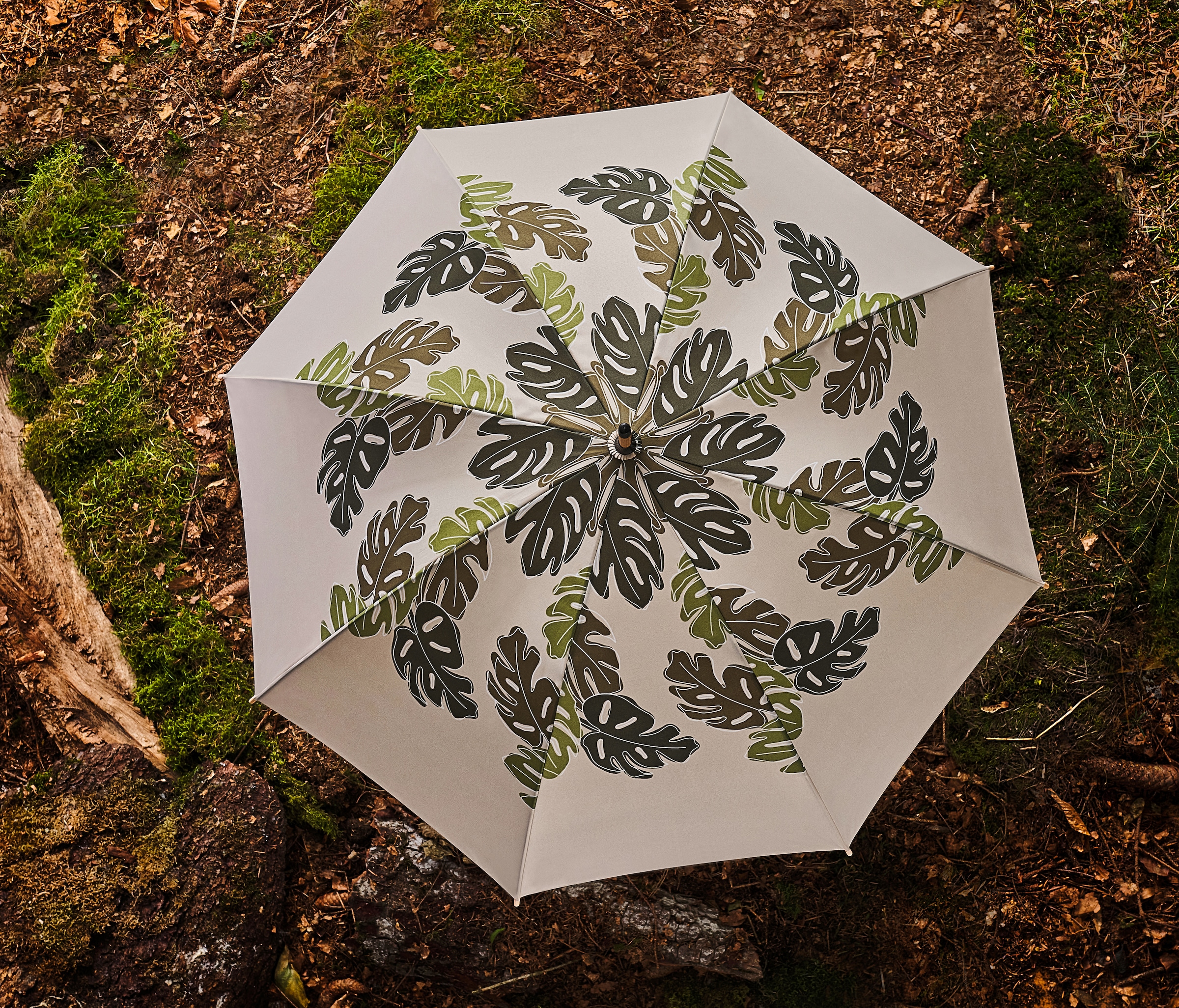 doppler® Stockregenschirm »nature Long, choice recyceltem kaufen beige«, aus aus online mit Holz Material Schirmgriff BAUR 