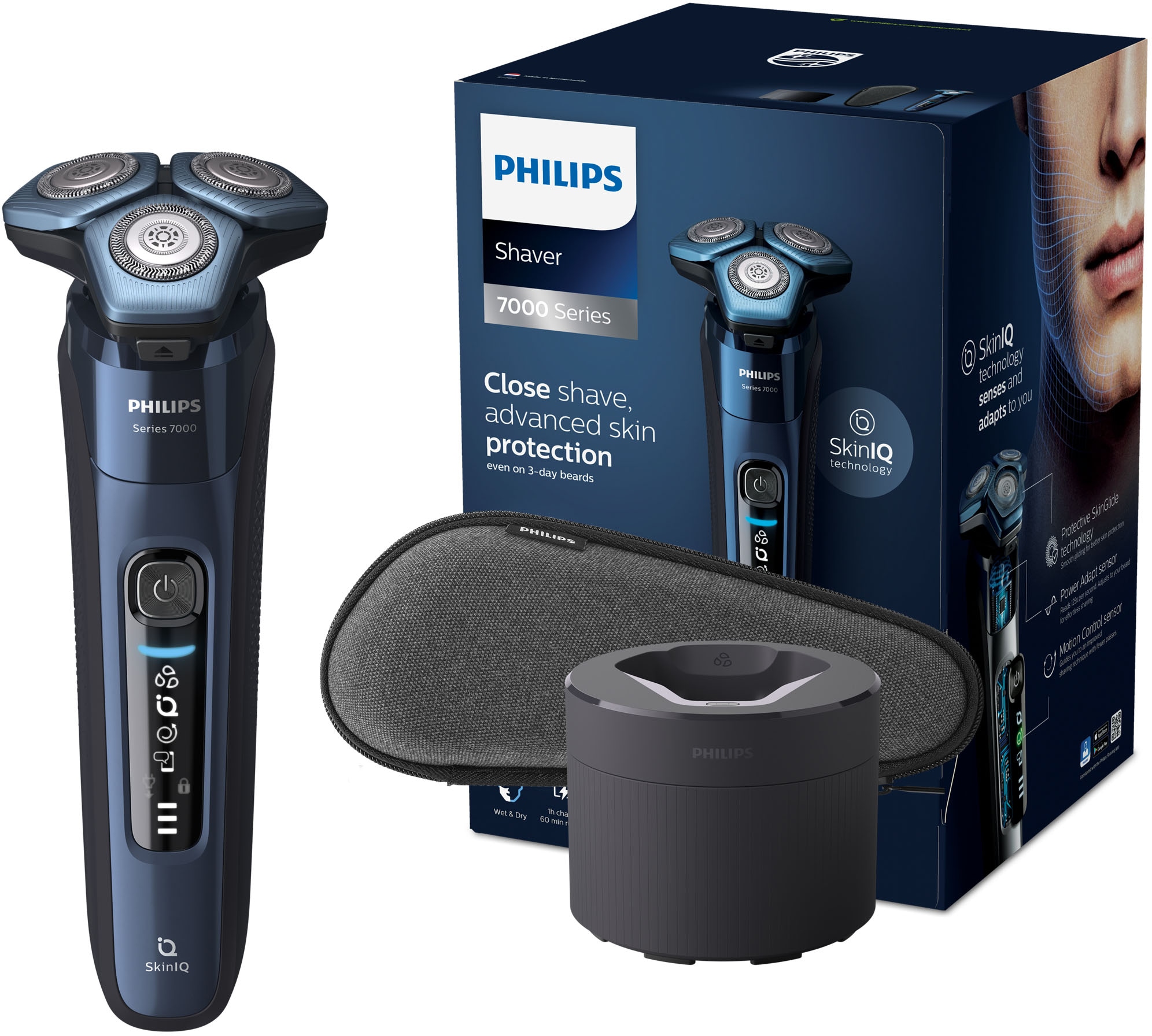 Philips Elektrorasierer »Series mit Ladestand | per und 7000 Rechnung BAUR inkl. Reinigungsstation, Technologie, IQ Etui Skin S7782/50«