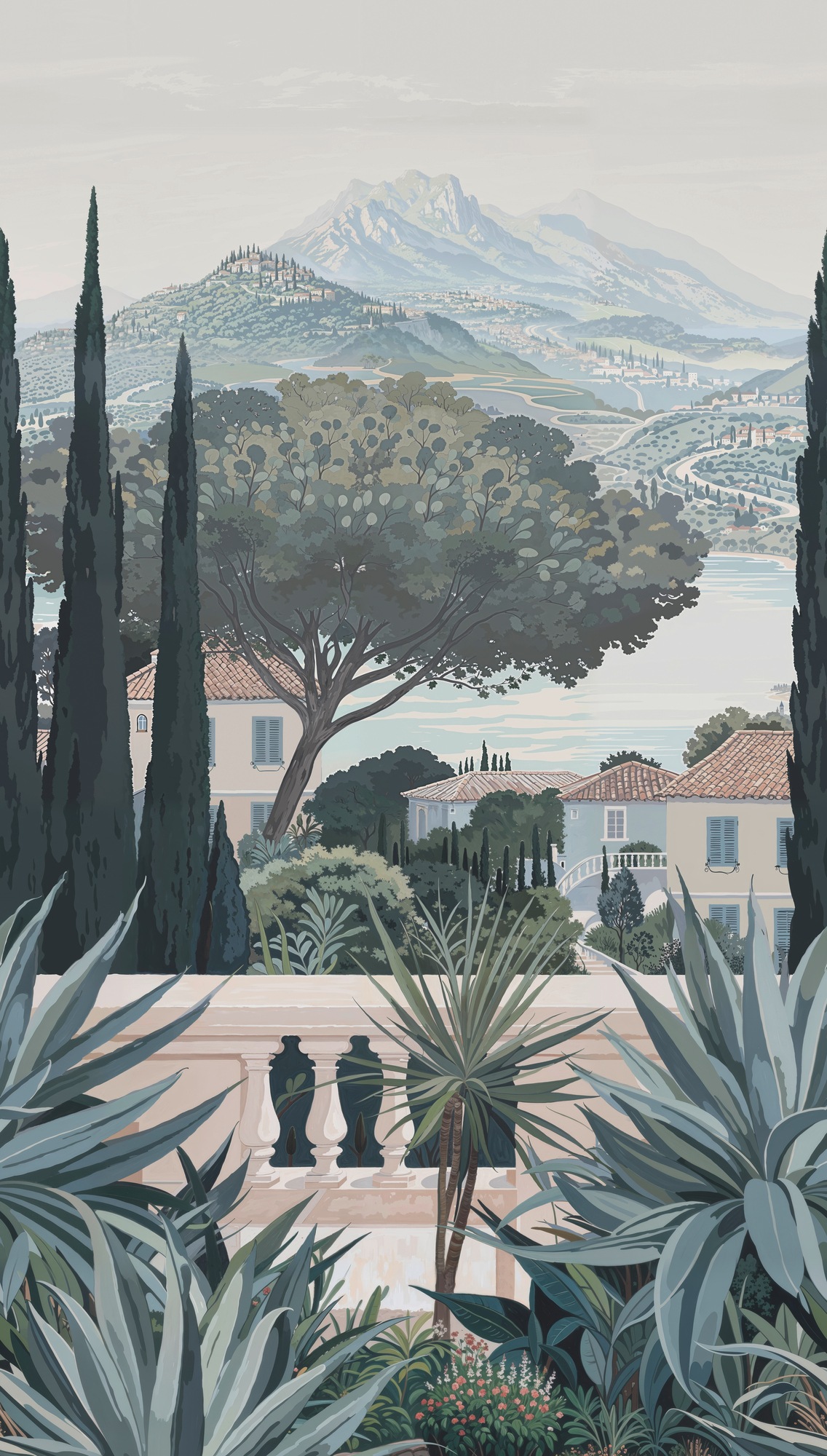 living walls Vliestapete »Fototapete Toskana Landschaft Blaugrün erweiterbar« Wald strukturiert