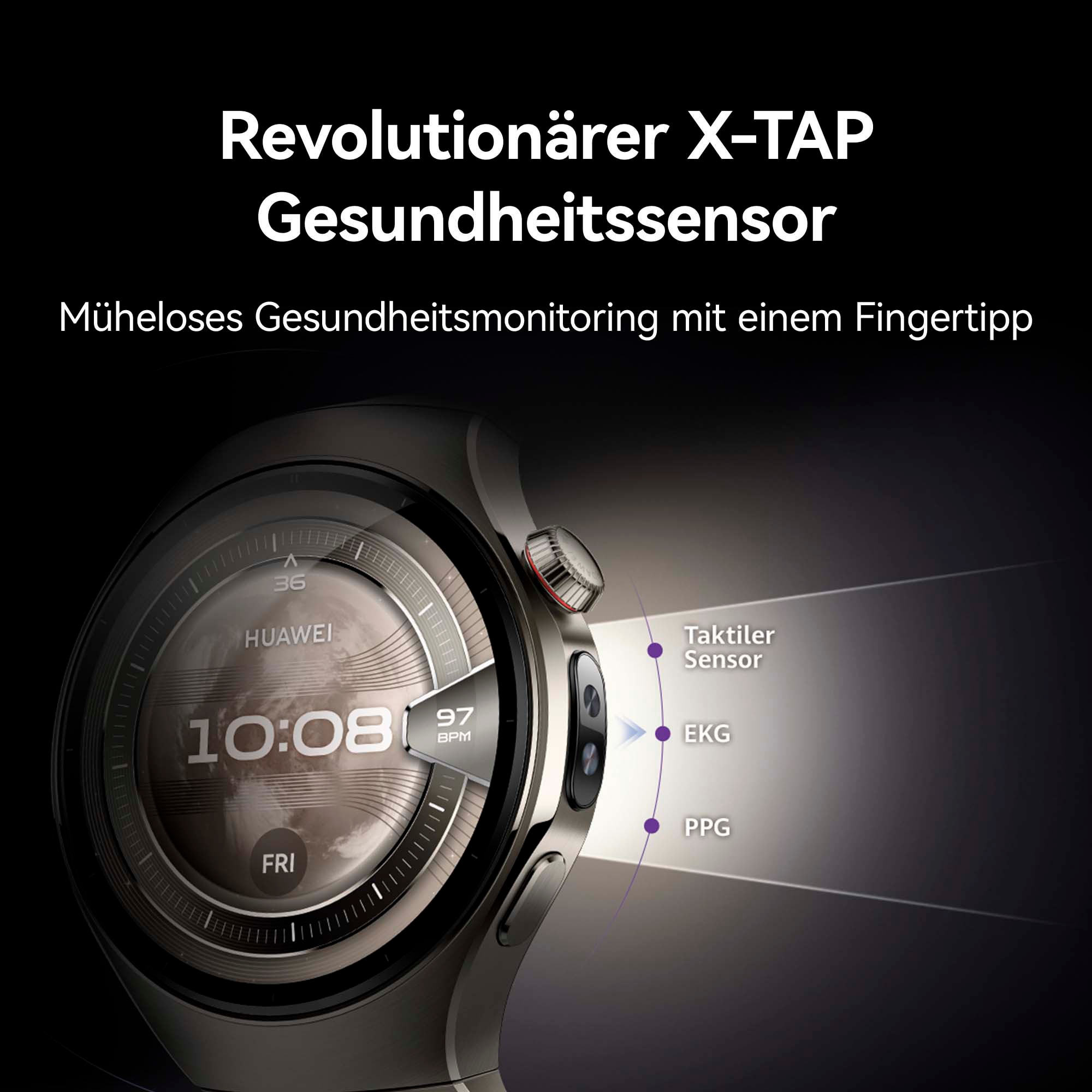 Huawei Smartwatch »WATCH 5 42mm«, (3,5 cm / 1,38 Zoll), 32,00 GB, X-TAP, Health Glance, 904L Edelstahl, Kompatibel mit iOS & Android)