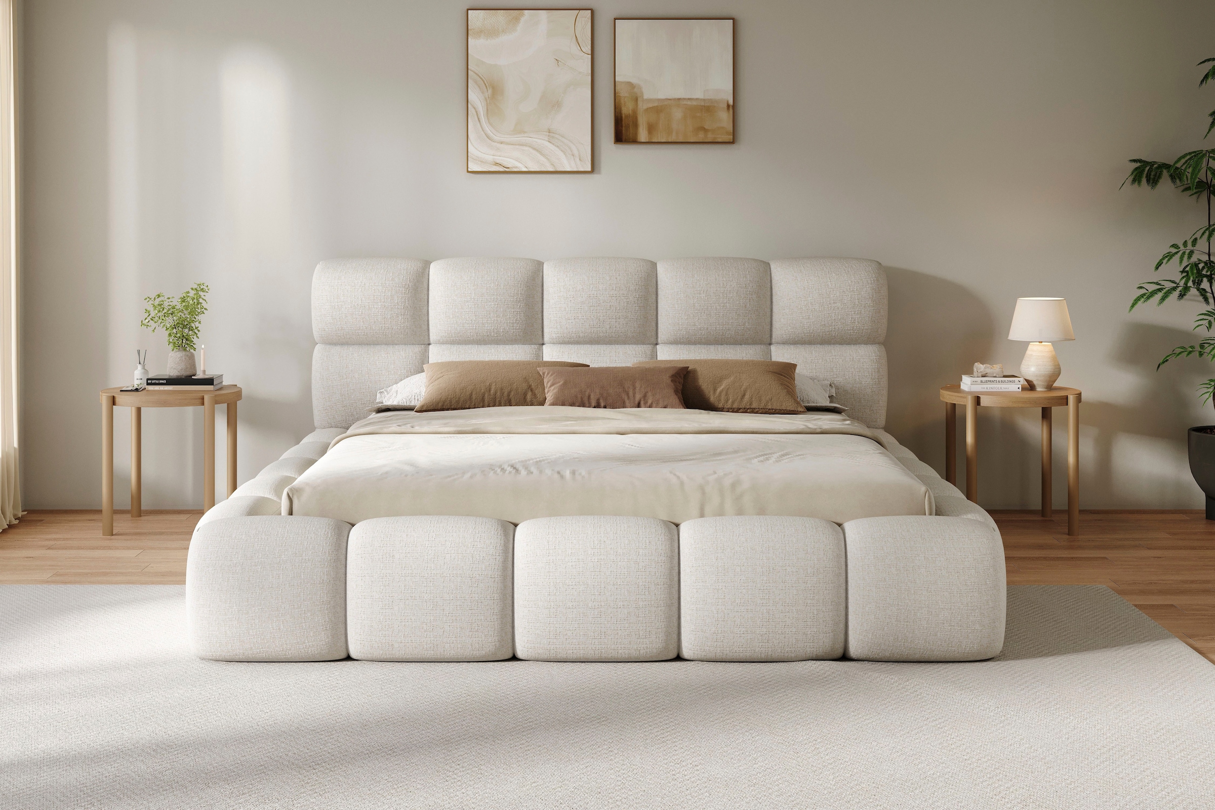 homsy by Ana Johnson Polsterbett »SOMELLO, Stauraumbett mit Lattenrost und Bettkasten, Chenille-Bezug« Polsterung in Bubbeloptik, Liegefläche: 180x200cm