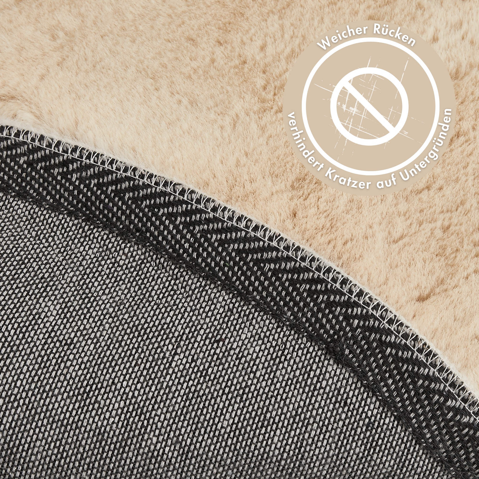 Thumbnail - my home Hochflor-Teppich "Lugano" rund 30 mm Höhe Kunstfell, Uni Farben, sehr weich & kuschelig