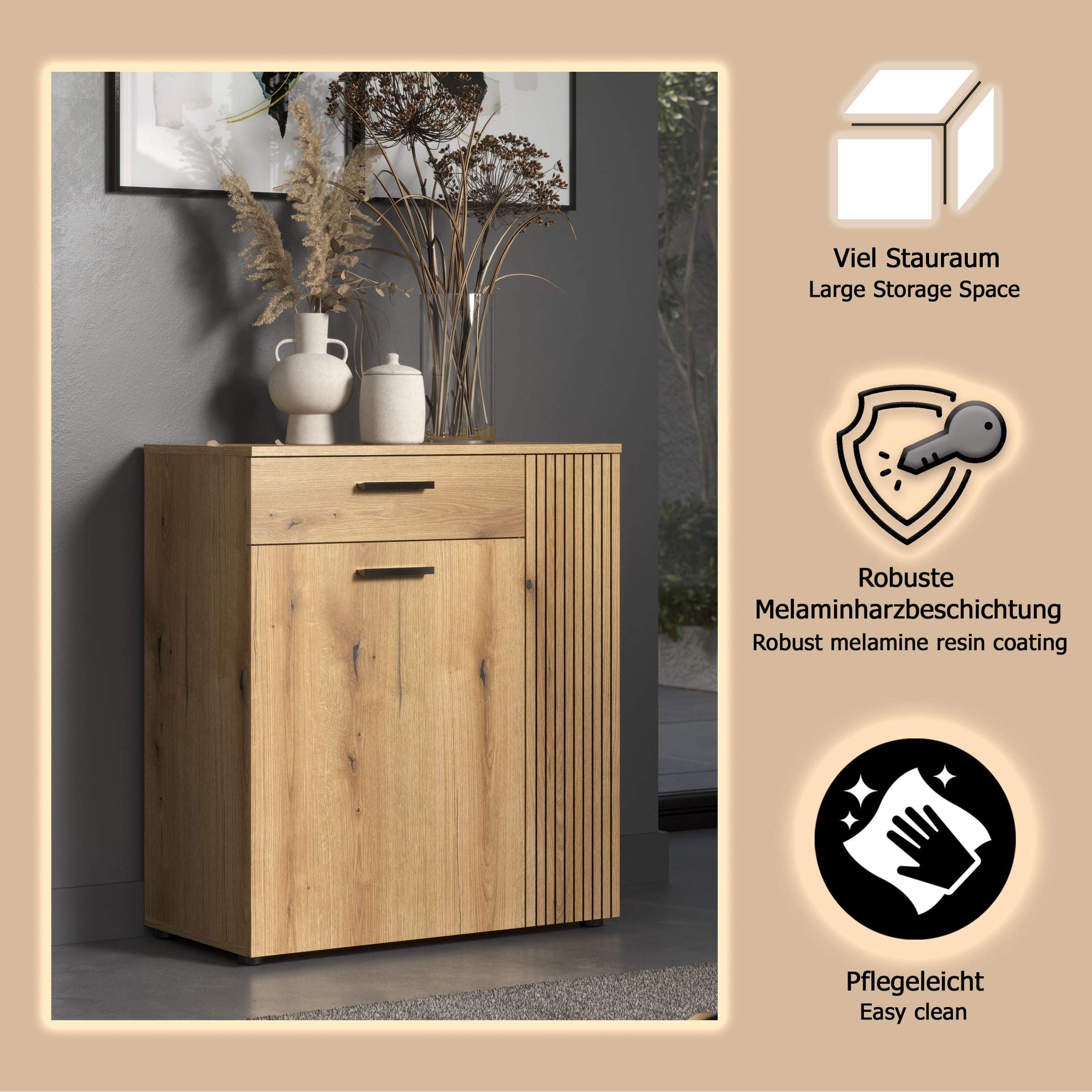 Home affaire Kommode »Amrum« 1 Stk. tlg. Schuhschrank 2 Türen & 1 Vollauszug Schublade - (B/T/H) 80/36/89 cm