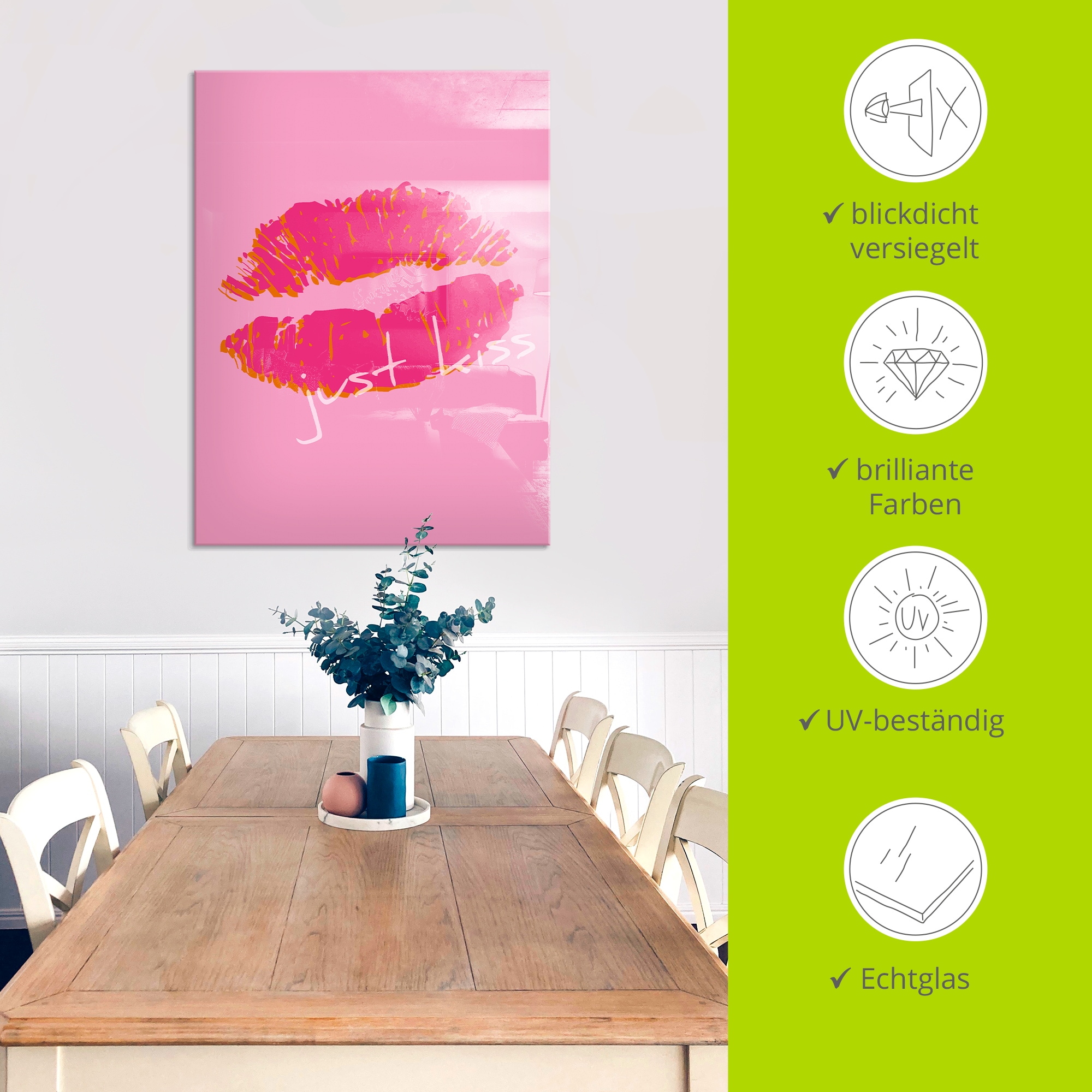 Artland Glasbild »Just kiss« Sprüche & Texte 1 Stk. tlg. in verschiedenen Größen