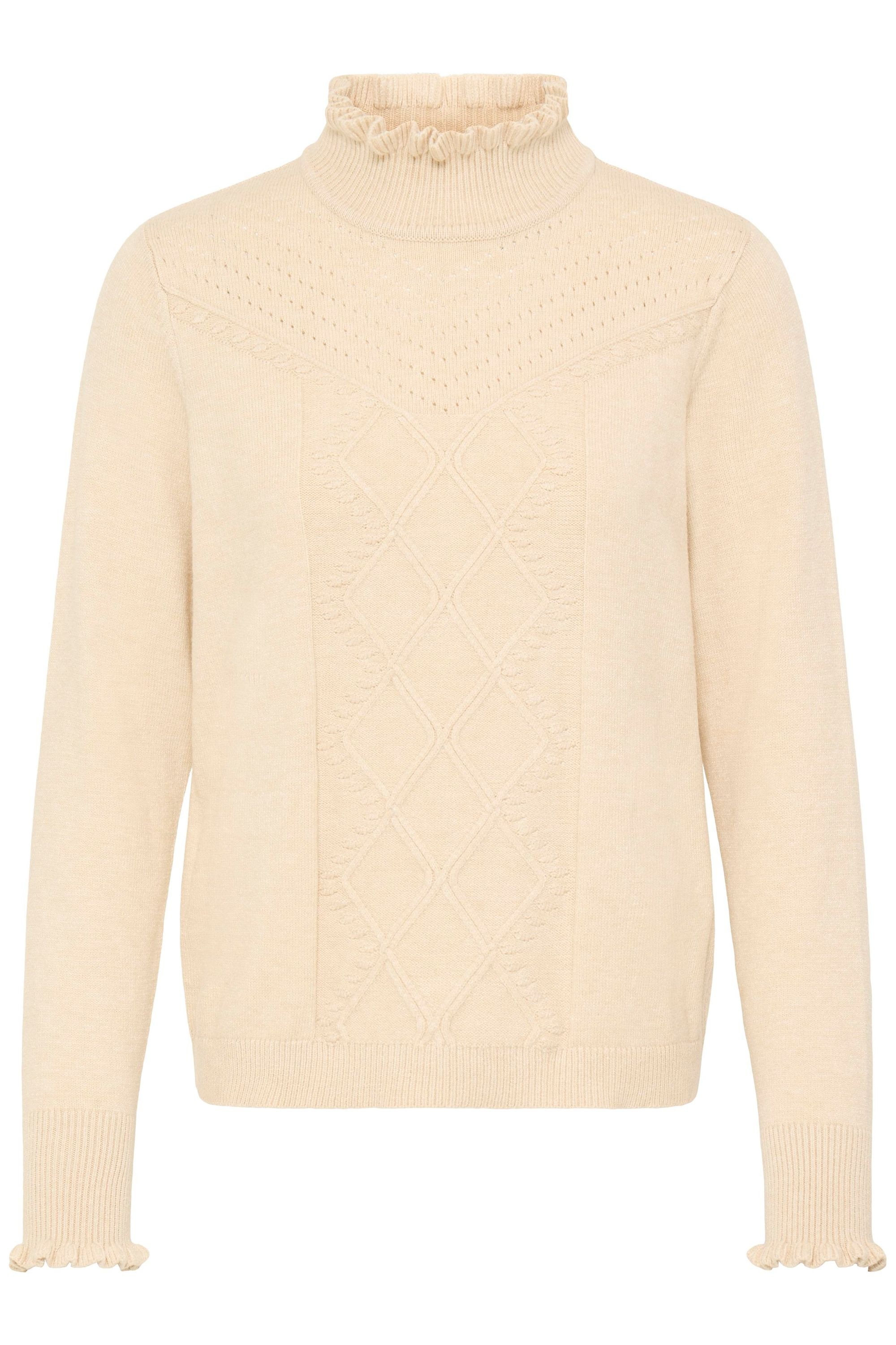 OXMO Damen Strickfleece-Pullover "Strickpullover OXBMMNERA ONECK JUMPER"oatmeal melange, Gr. XS, Obermaterial: 50% Viskose CV. 27% Nylon NY. 23%