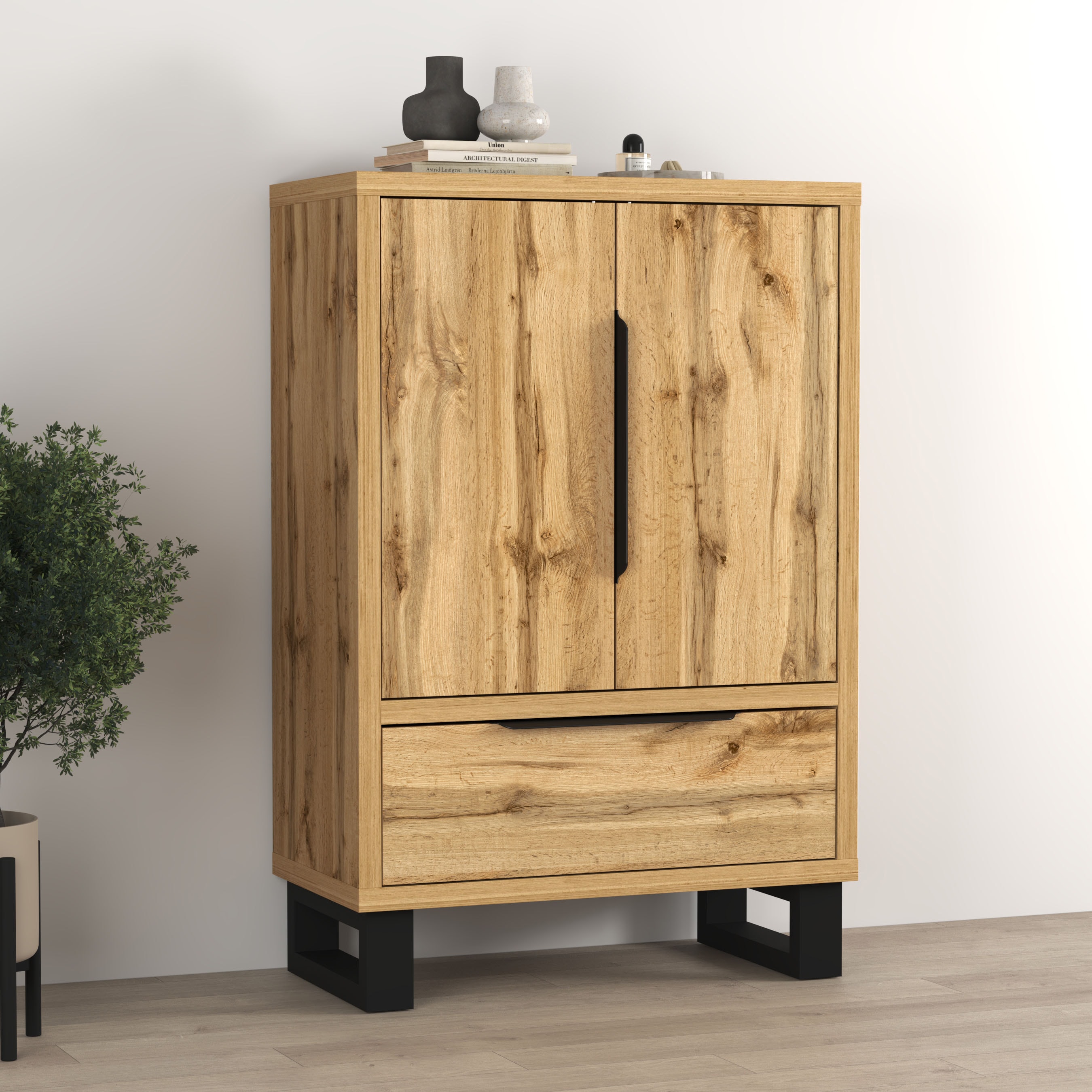 Home affaire Drehtürenschrank "Bronne,Breite 89,5 cm, Mehrzweckschrank, Universalschrank, Garderobe" Kleiderschrank, 1 Schublade, Metallgriffe, Garderobe