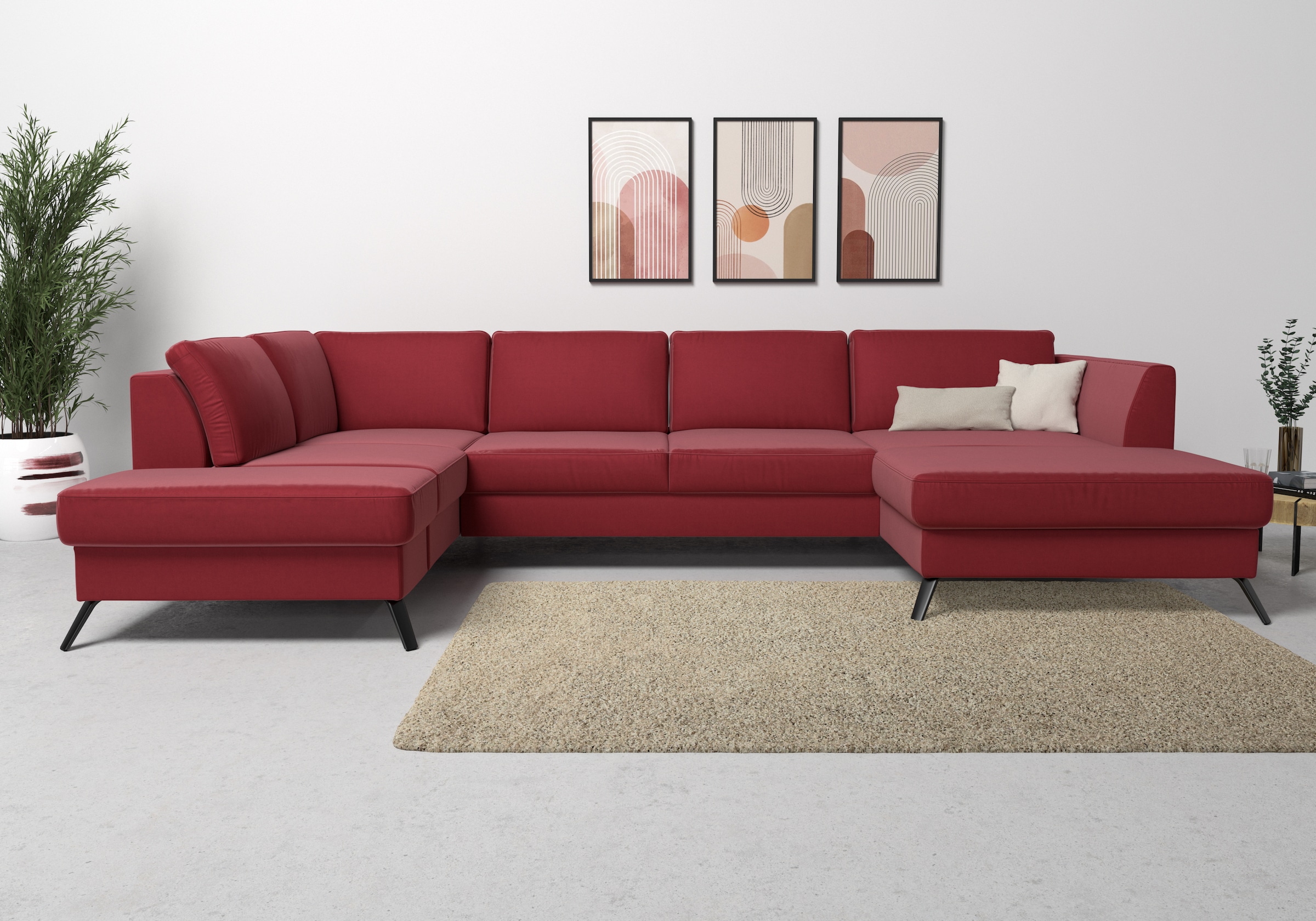 sit&more Wohnlandschaft "Olsen U-Form" inklusive Sitztiefenverstellung, optional Schlaffunktion, 15cm hoch